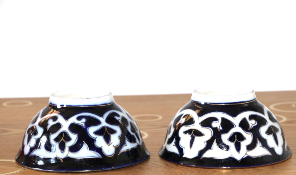 talin's bazaar vintage uzbek ikat blue print tea cup bowl gold rim uzbekistan vintage soviet vintage spring finn and co talin spring