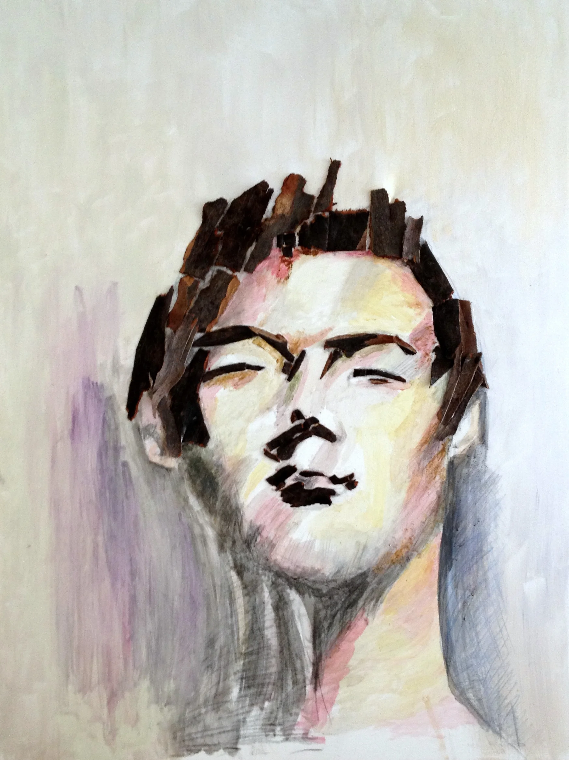   and just face it , 2015,  Pencil, bark and ink on on canvas, 30 x 40 in. / 76.2 x 106.6 cm. 