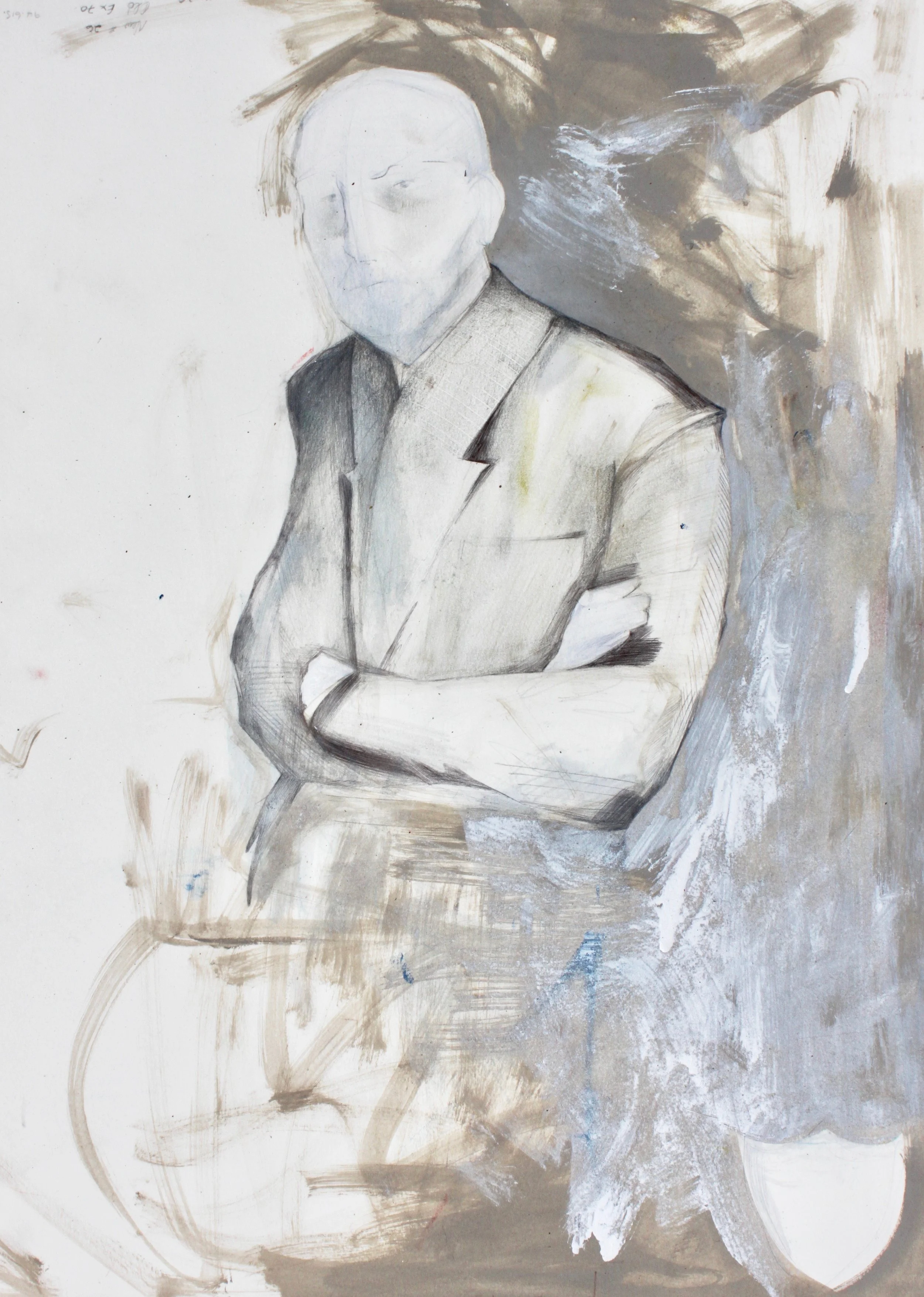 portrait of a world leader acrylic, ball-point pen and enamel on board. 18 " x 12 "