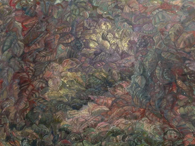 STILL LIFE AS LEAVES oil paint, graphite on canvas paper 22 " x 30 "