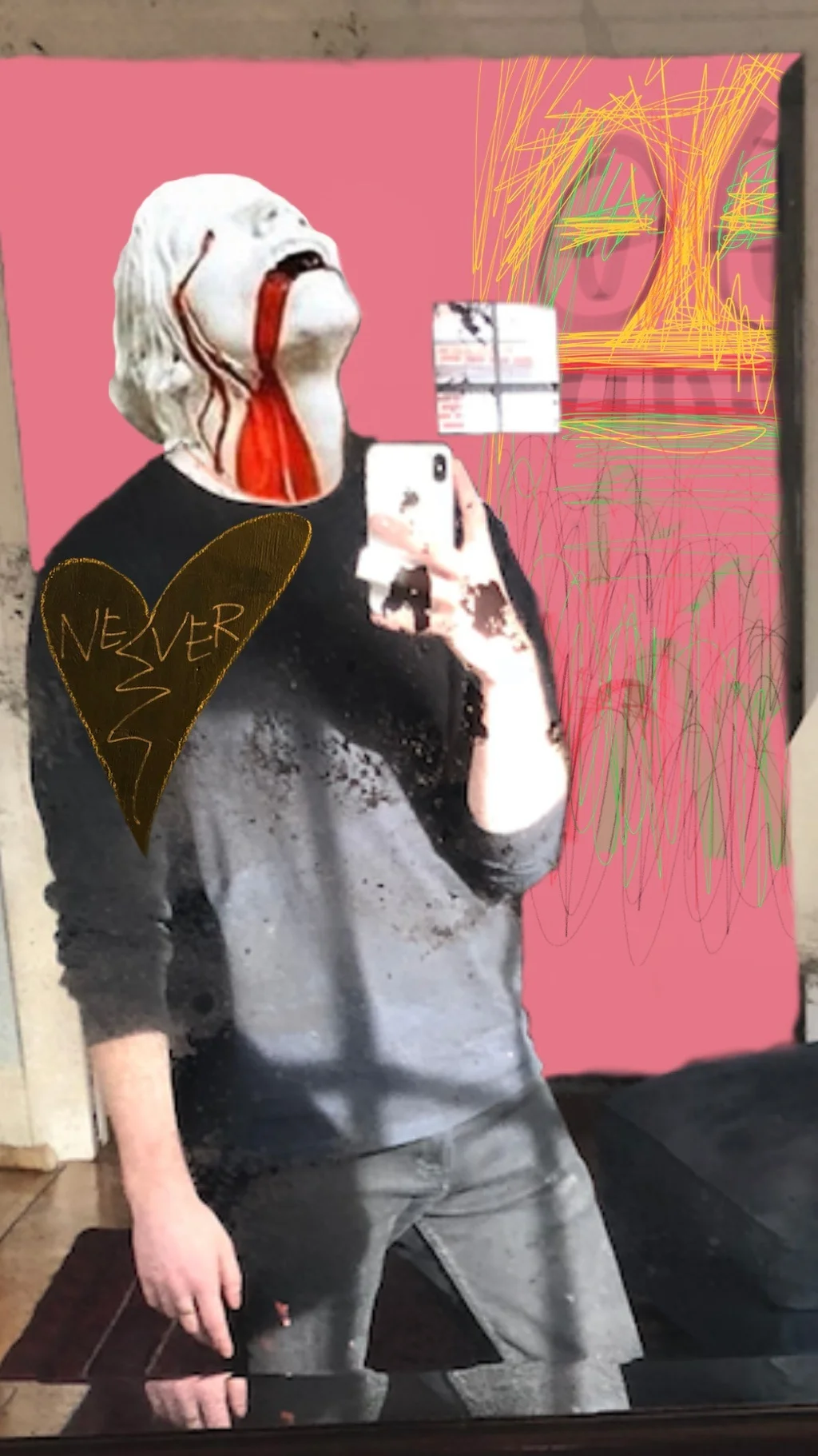 B-DAY selfie, MSPaint, & statue digital collage. 2019 9:16