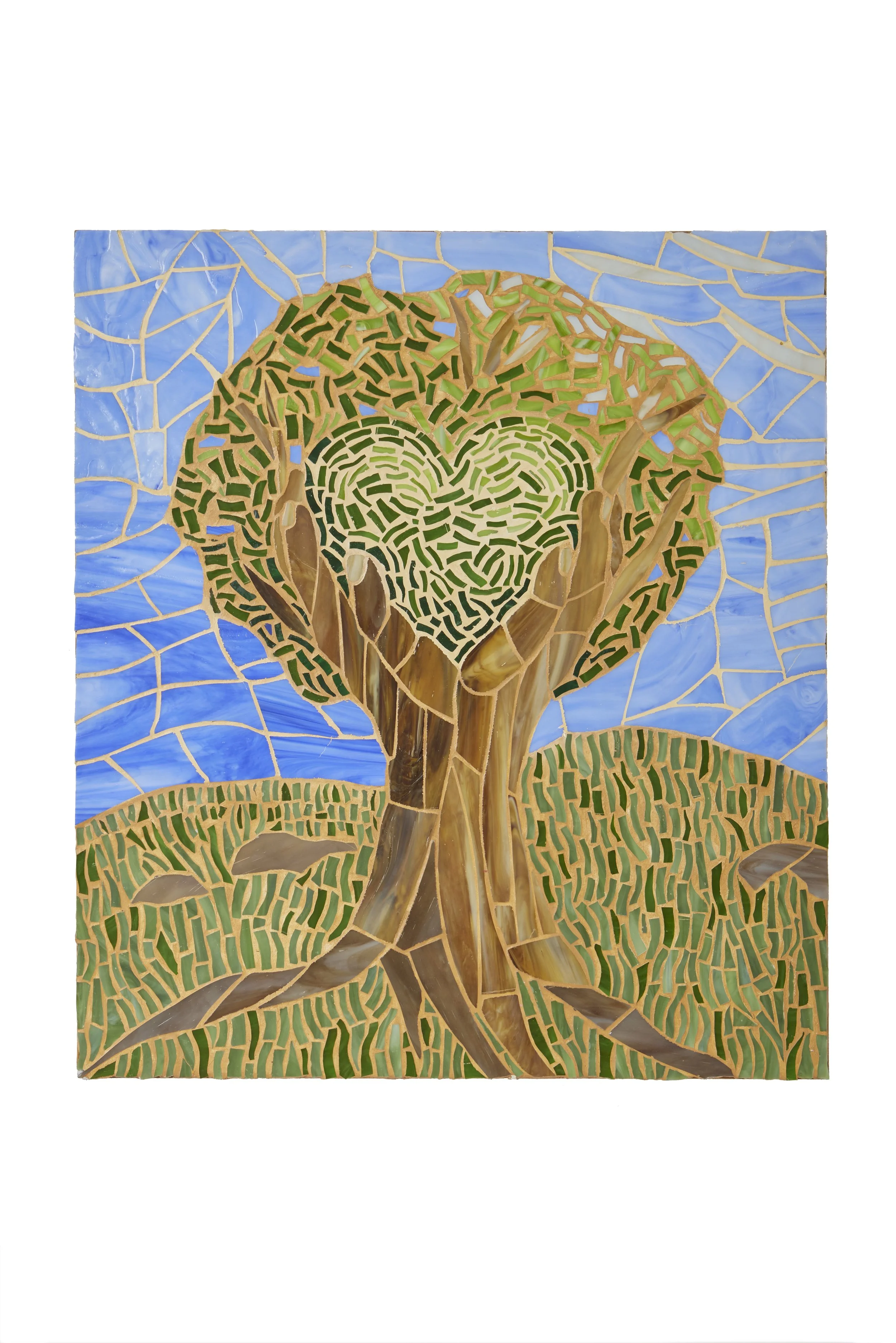 "Heart in Hands" glass mosaic - 18" x 20"