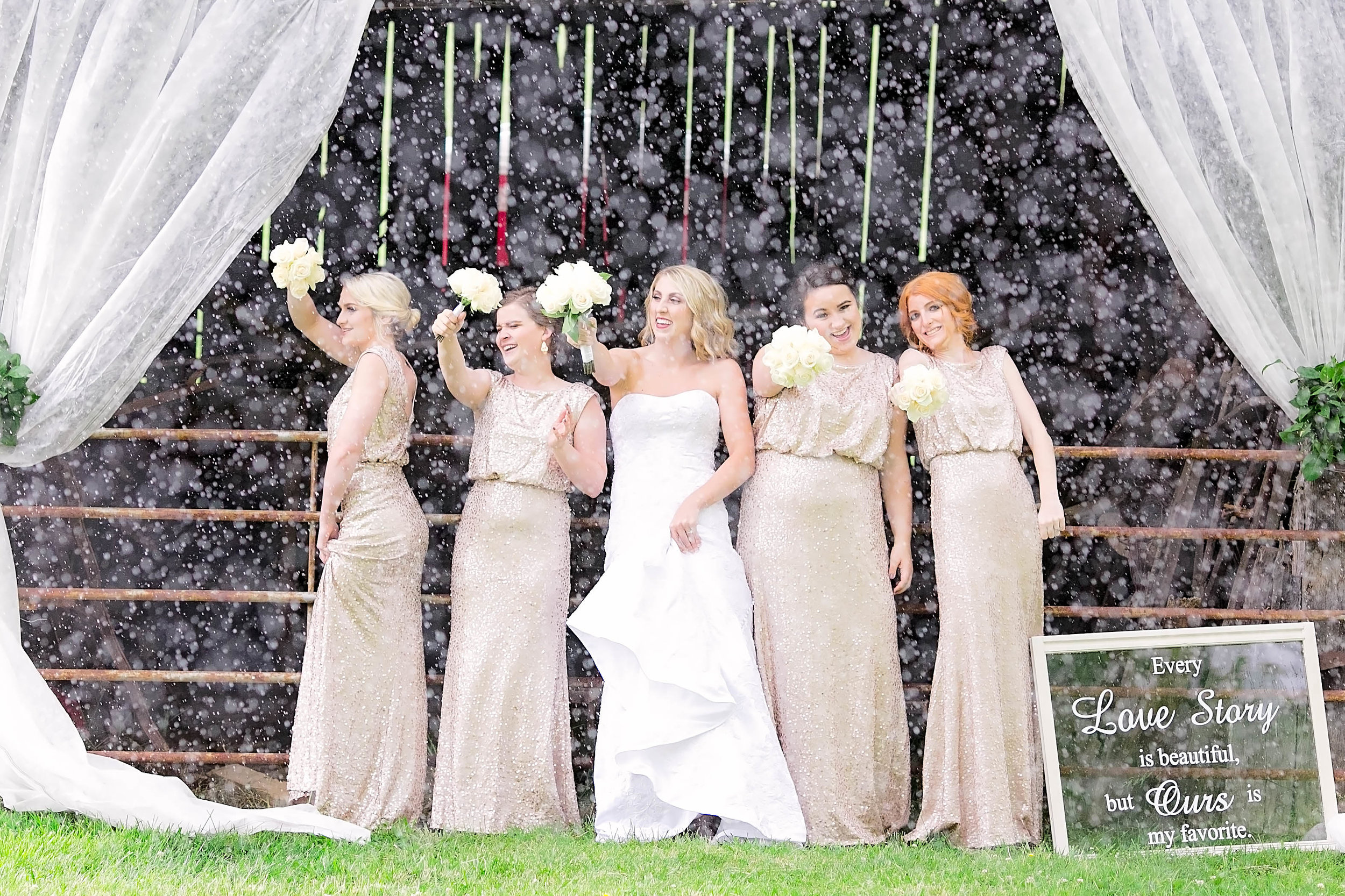 Bridesmaids, bridal party, rainy day wedding