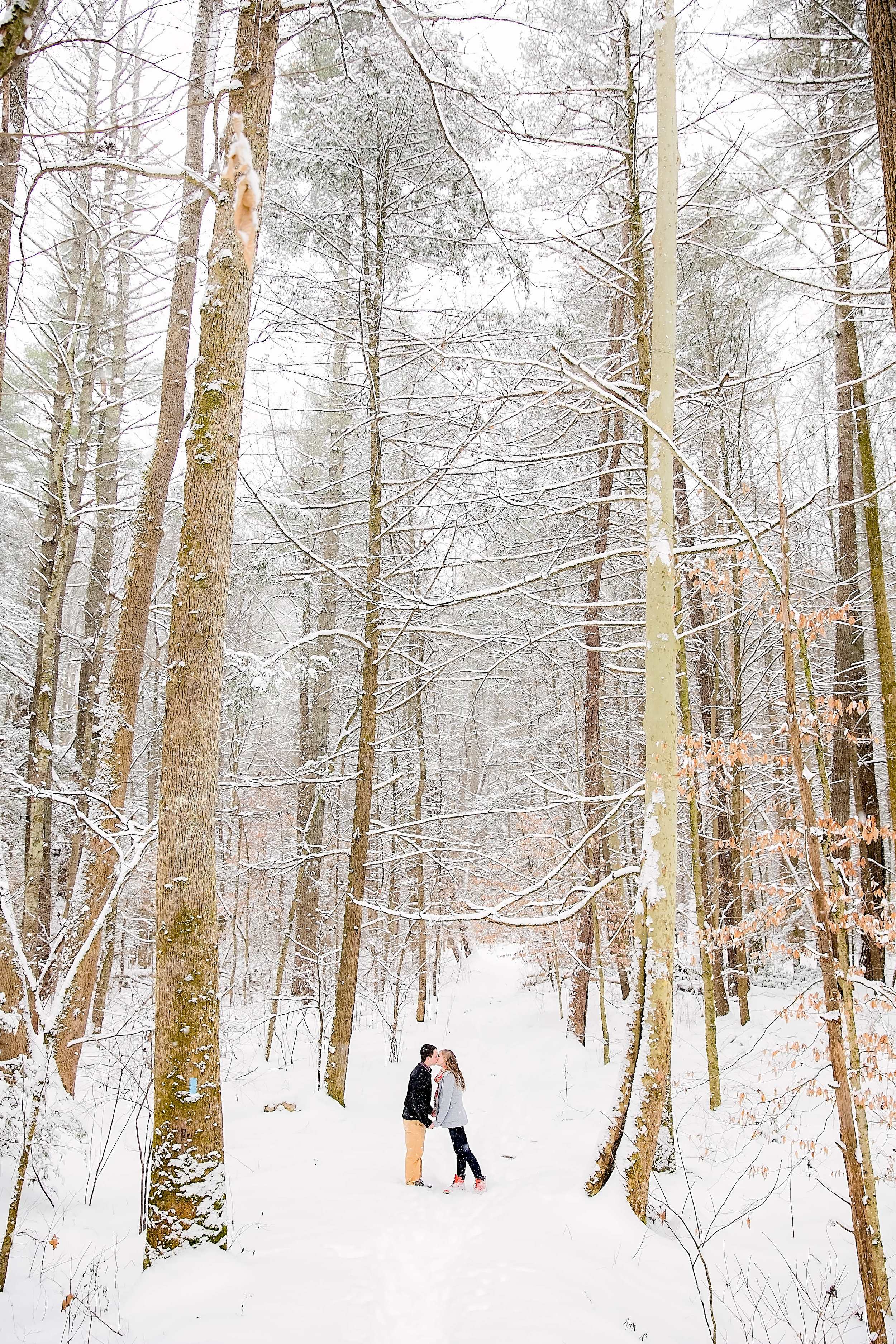 Laurel Falls hiking trail engagement session, romantic hike, East Tennessee snow engagement picture, Tri Cities wedding photography, Johnson City, TN photography, romantic couple in the snow