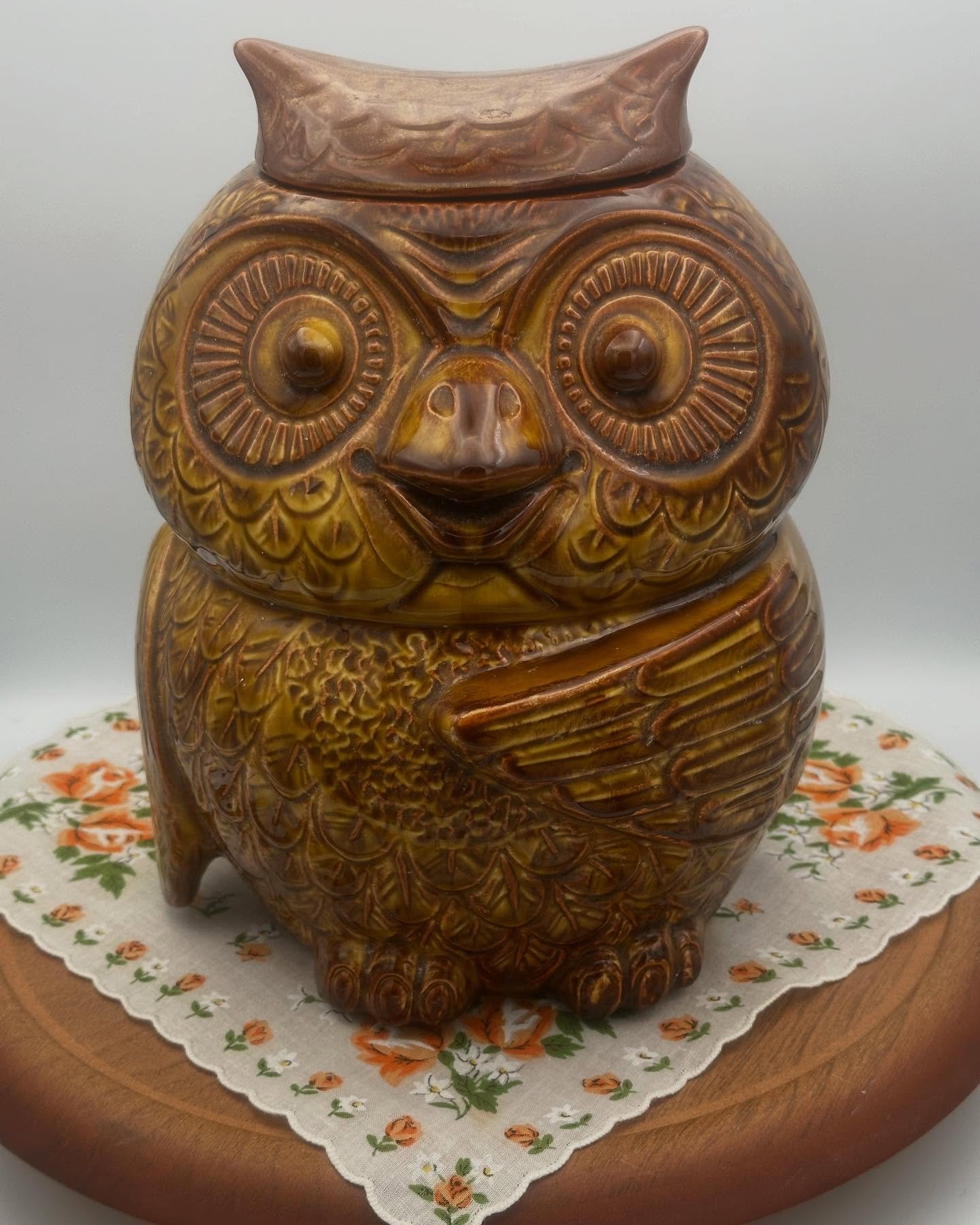 Wise, vintage, and full of charm!
This stunning 1960s McCoy Wise Old Owl cookie jar is a true collector&rsquo;s gem&mdash;glazed in a rich, shiny brown and in excellent condition. Whether you&rsquo;re into retro kitchenware or just love a good owl mo