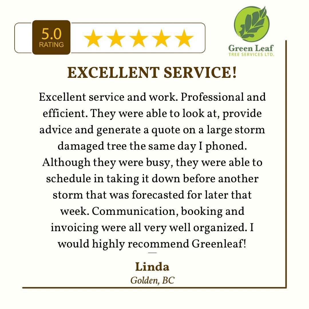 😁Happy Customers are our teams #1 motivation! 

Check out what our customers have to say about us at https://www.greenleaftree.ca/what-our-customers-say

#windstorm #customerservice #5starreview #greenleaftreeservices #columbiavalleytreeexperts #inv