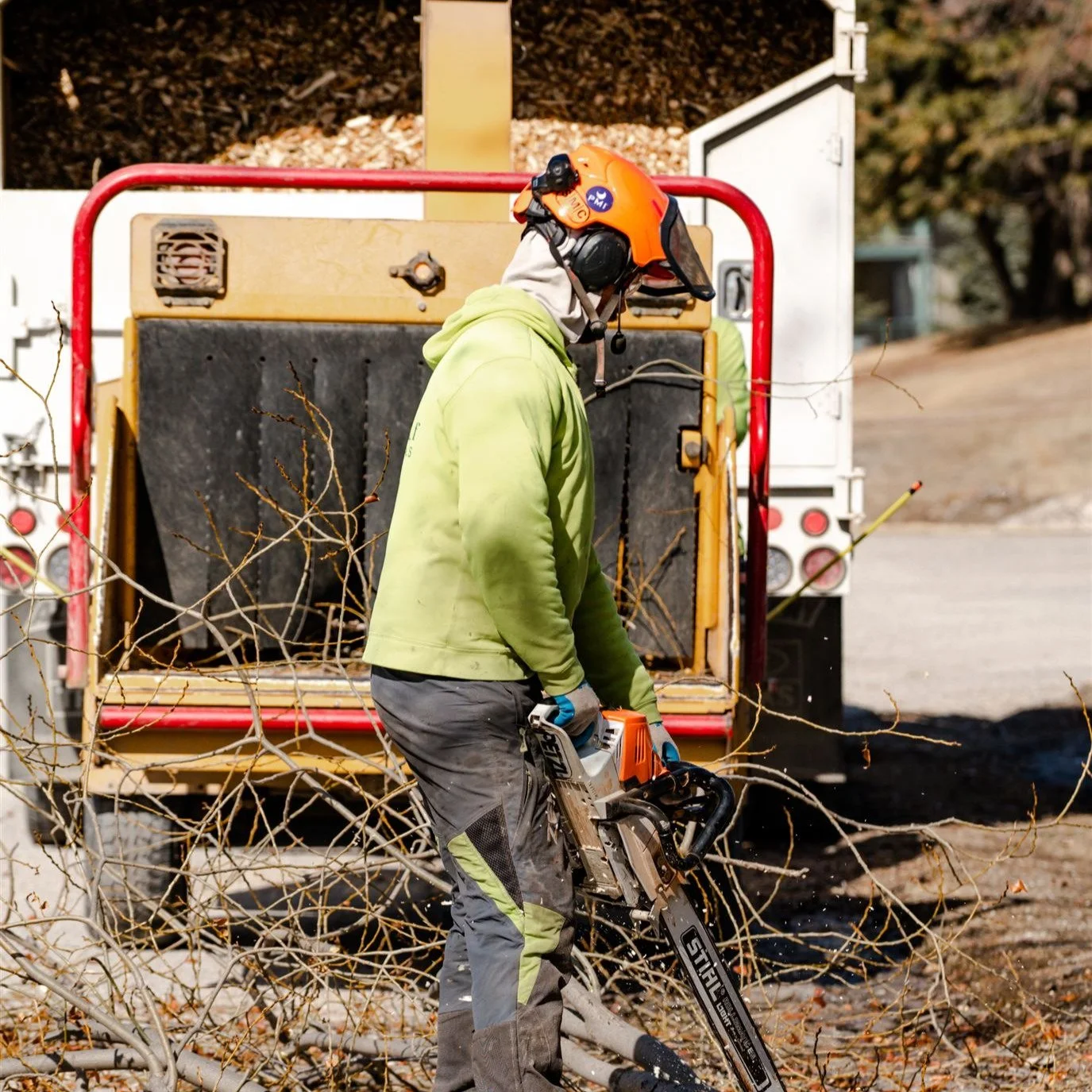 Forecast Today?:
☁️ 100% chance of sawdust
💯 100% chance of another happy customer

Certified Arborist Roger Waters on the saw, chipper&rsquo;s hungry &mdash; it&rsquo;s fall time, and we&rsquo;re rippin&rsquo; &amp; chippin&rsquo;! 🍁

#GreenLeafTr