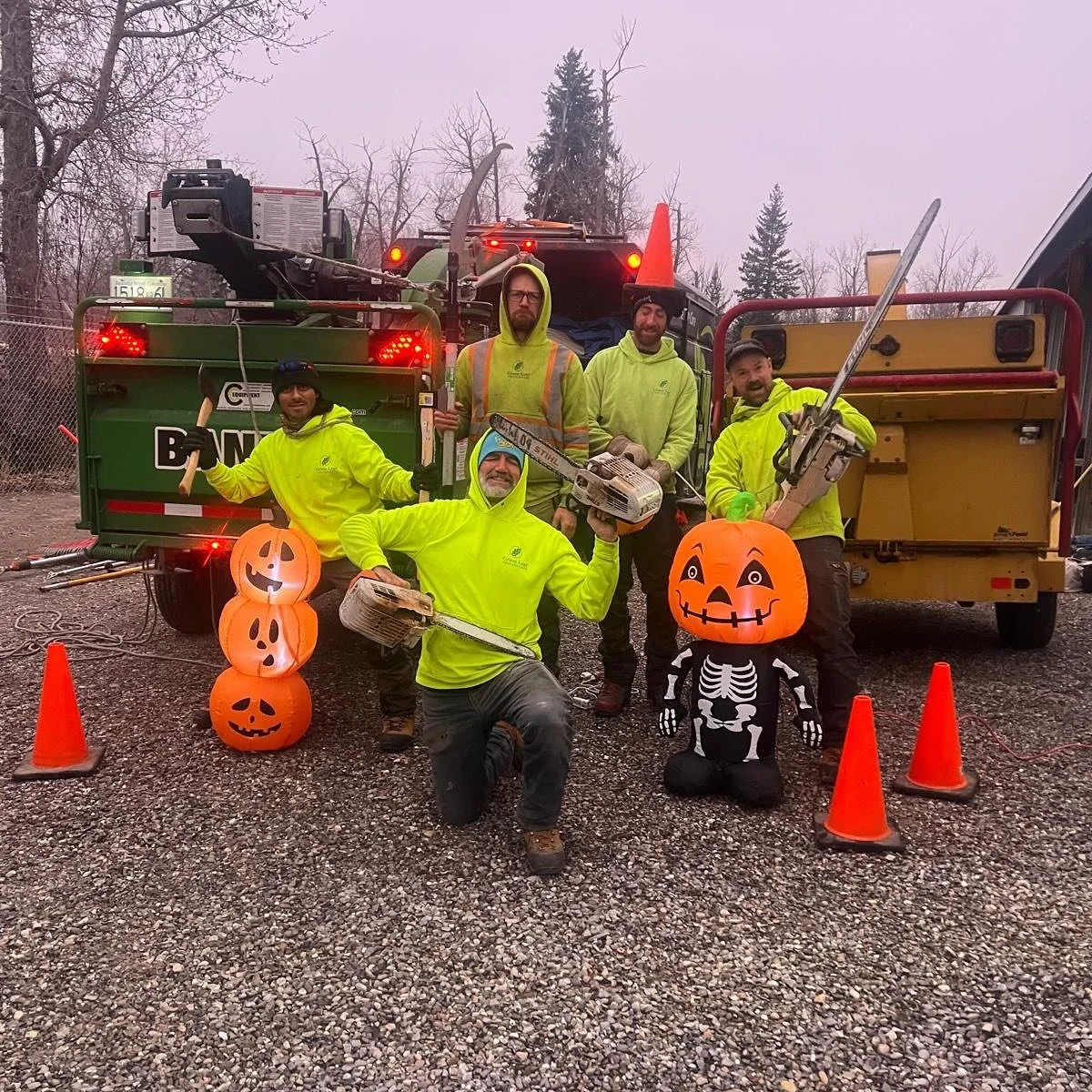 🎃 No tricks &mdash; just teamwork.
The Green Leaf team in halloween form this morning- chainsaws humming, and spirits high! ⚡🌲