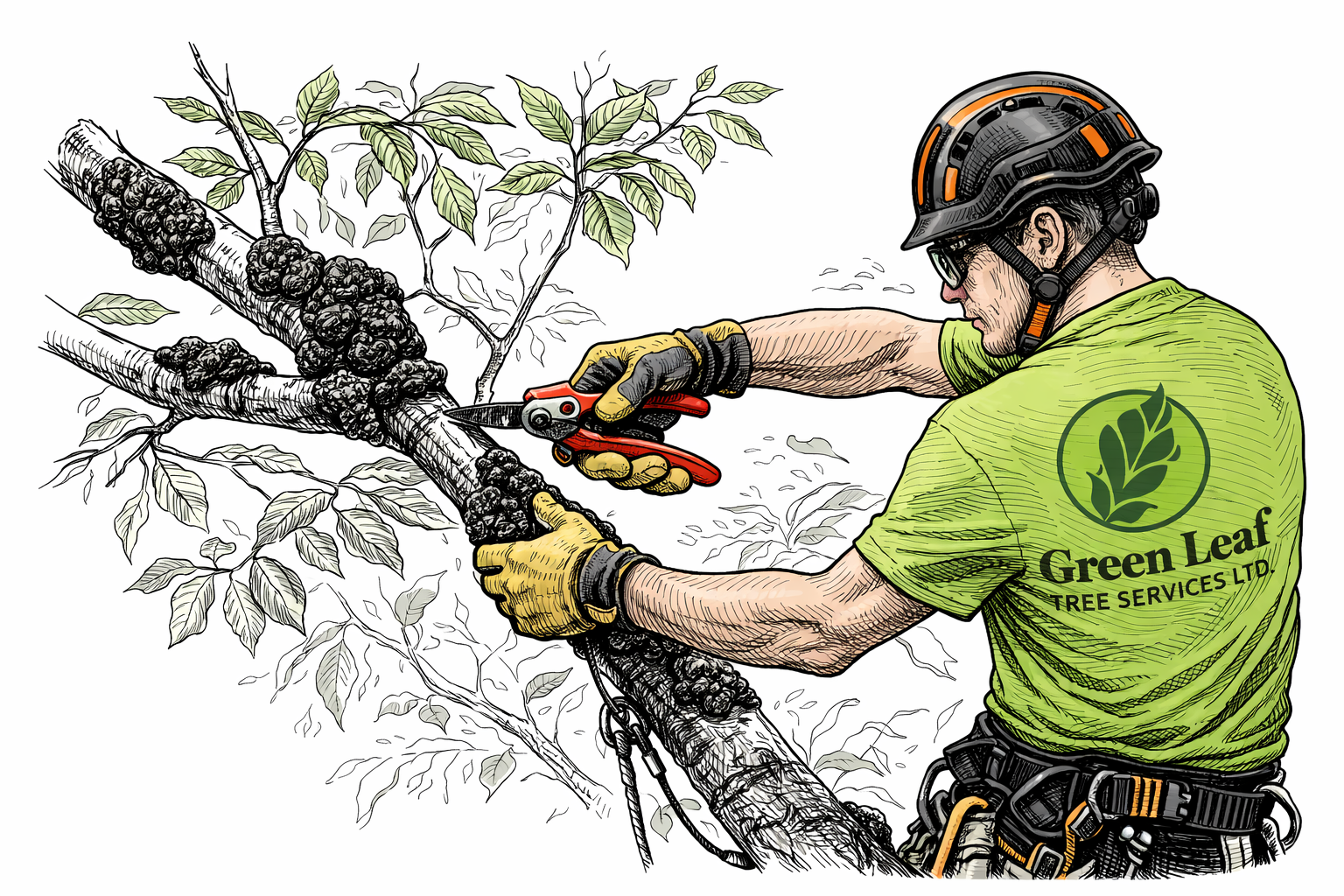 Arborist Pruning Black Knot fungus