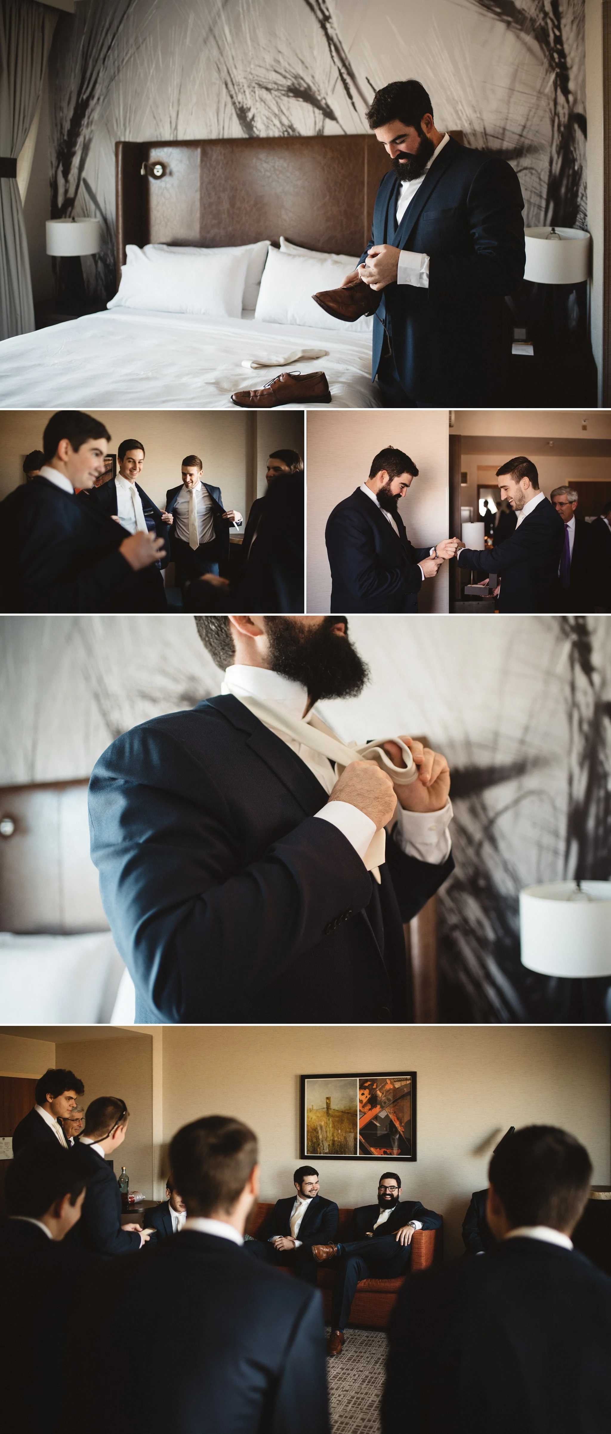Charlie getting ready with his groomsmen at the Interlocken Hotel in Broomfield.