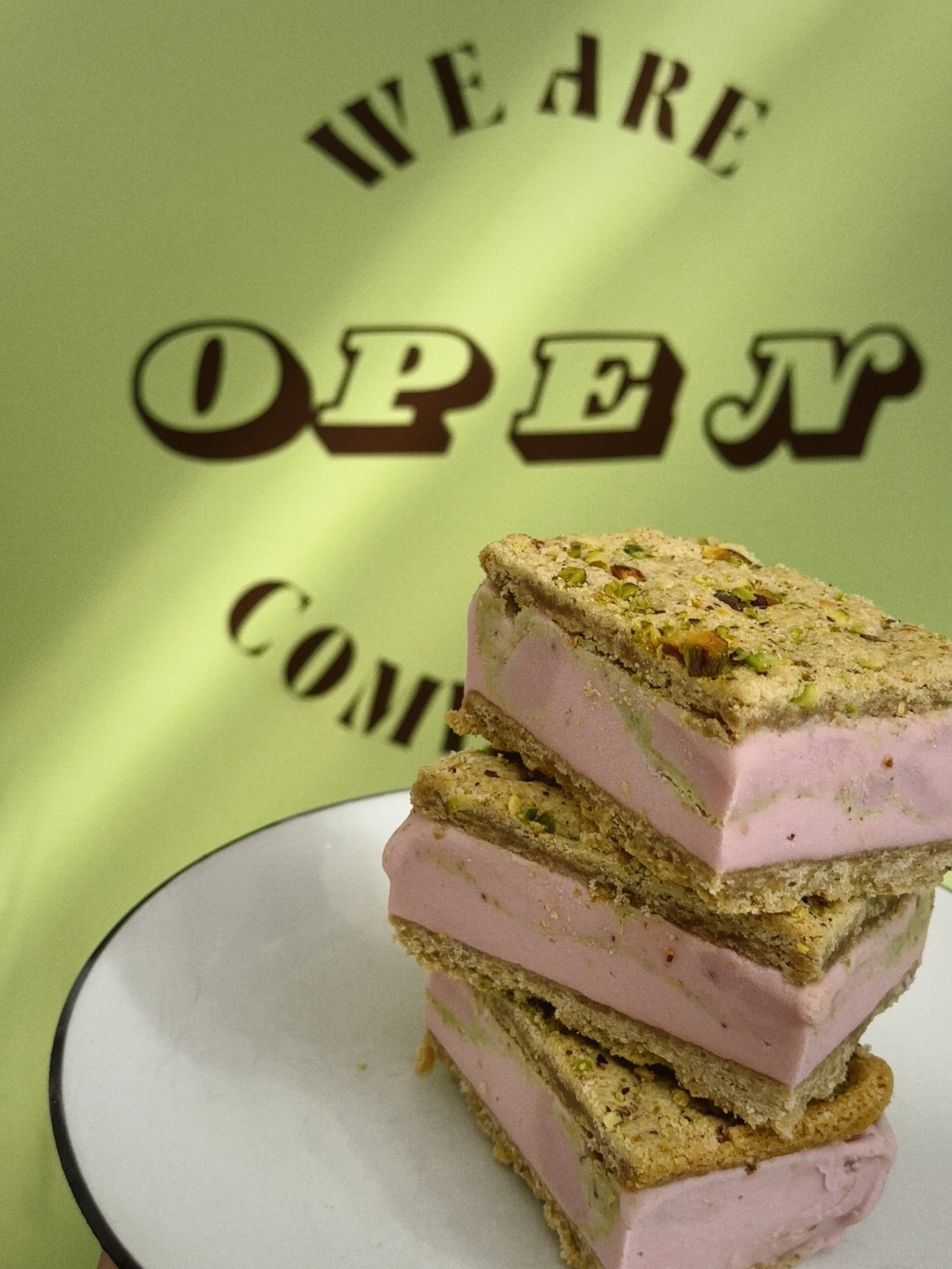Votes were in and raspberry pistachio won! These and mint chip are available this weekend🤩 
 Tater tot breakfast burritos on special Saturday too&hellip;🤤