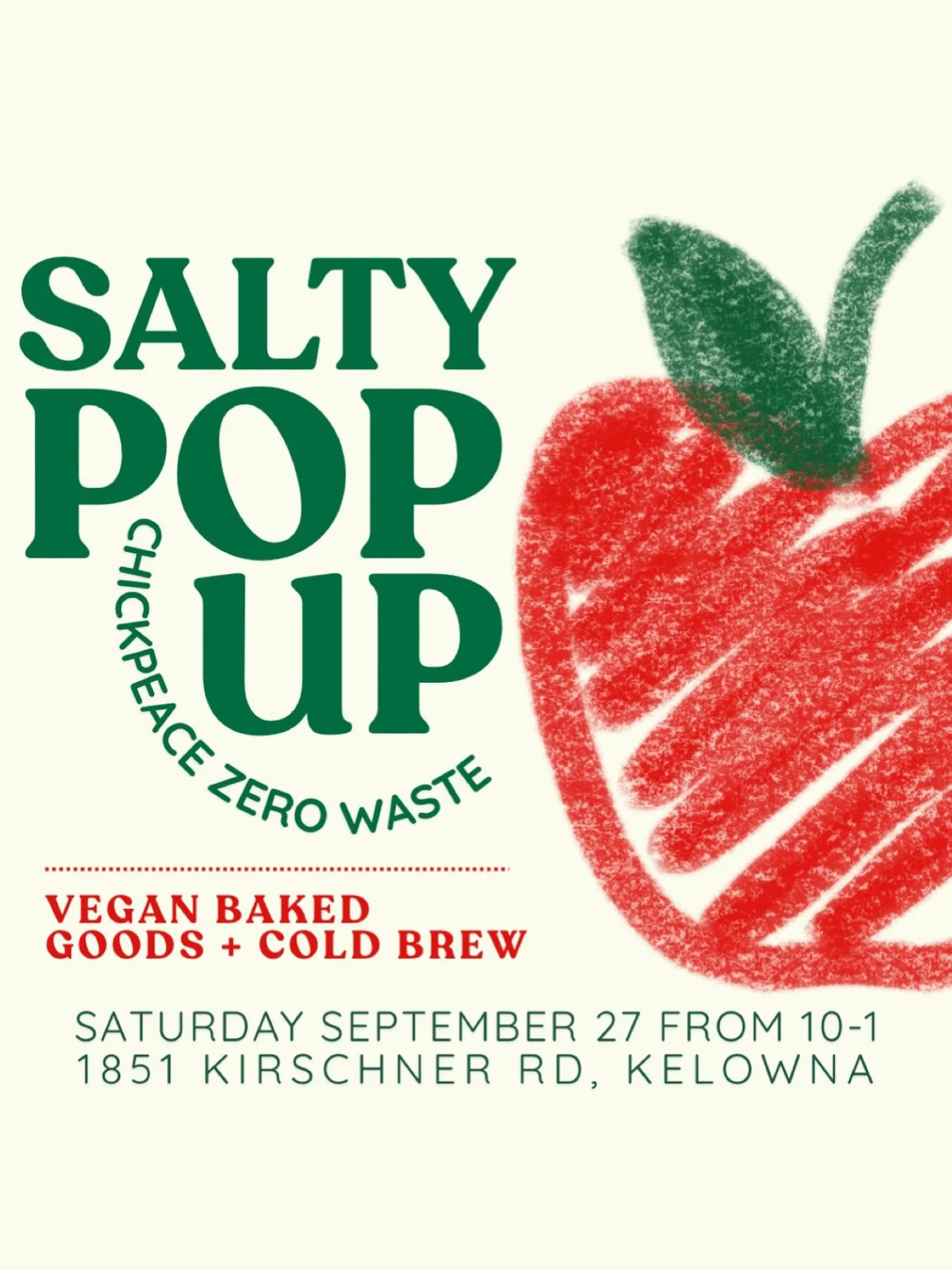 It&rsquo;s been a minute, but we are back in Kelowna for a pop up this Saturday! Find us @chickpeacezerowaste from 10-1 ( or until sold out) with all your favourite fall treats. We will even have our pumpkin spice dirty chai cold brew 🤩

Please note