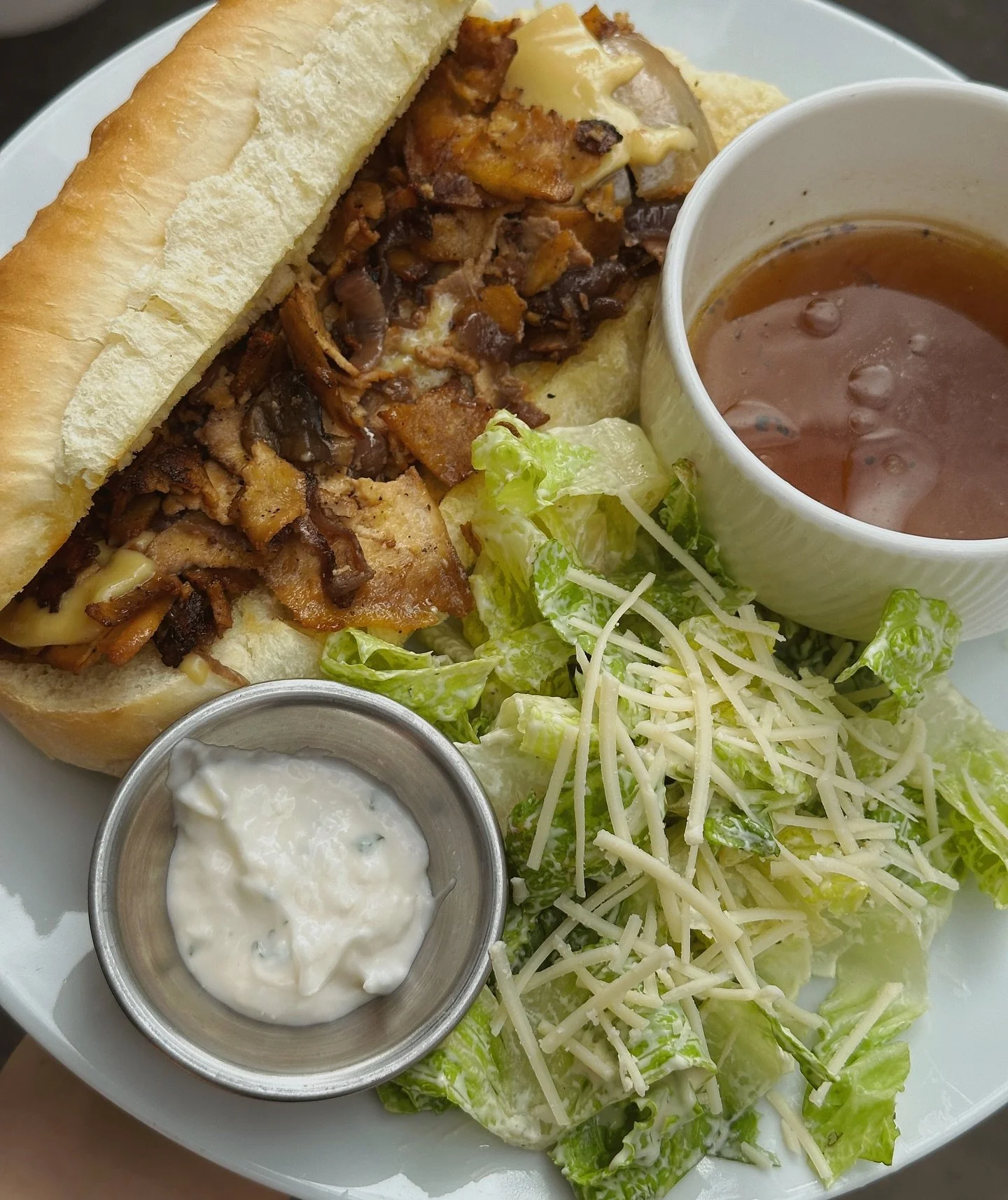 If you remember this one from April, you&rsquo;re gonna wanna be here today! Mushroom tofu beef dip this time served with caesar salad and of course, horsey mayo.