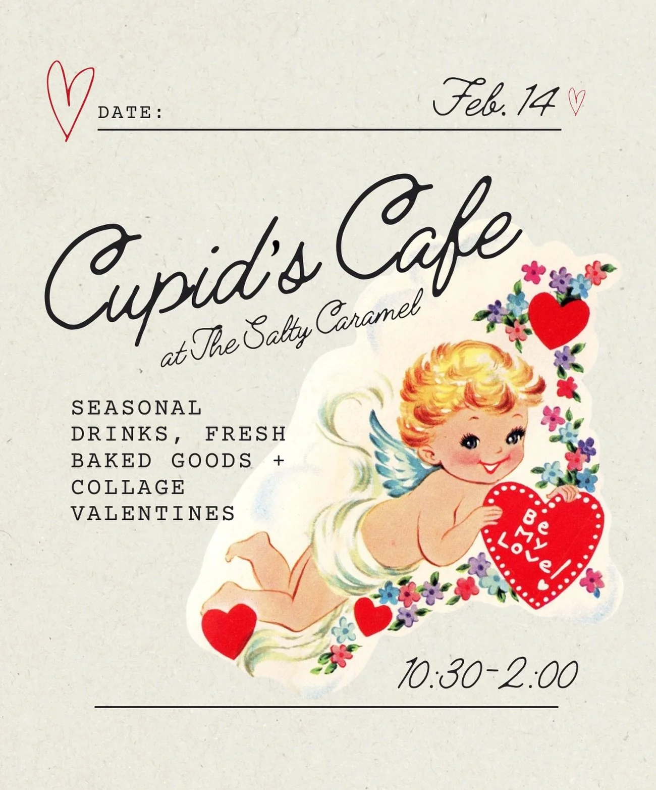 V-Day plans yet?!? ❣️Join us Saturday Feb.14 at Salty to stock up on treats, grab a coffee with a pal or get crafting on some valentines. 💌 
No ticket necessary 😊

*Please note the food menu will not be available this day *