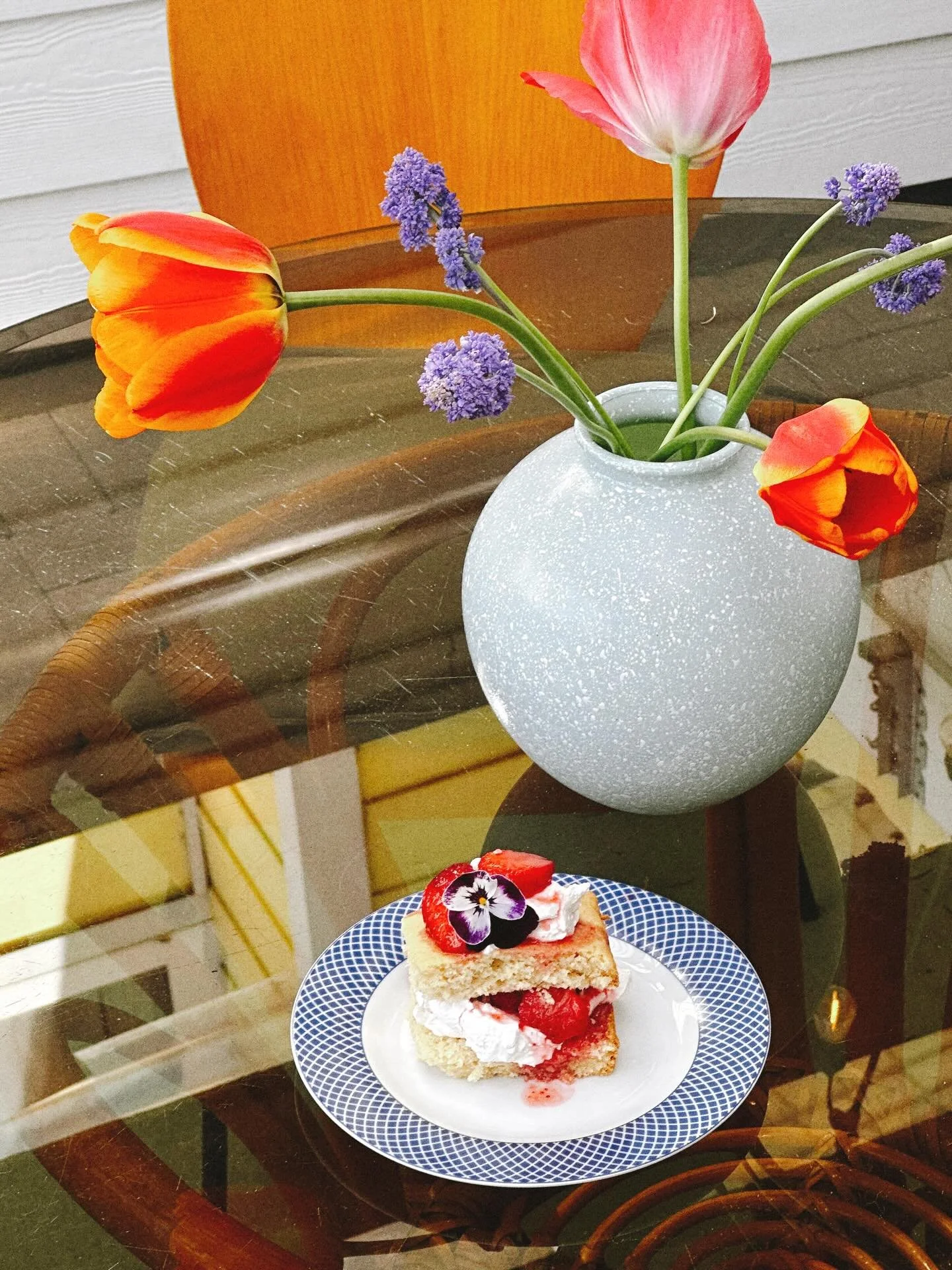 I don&rsquo;t know what&rsquo;s prettier, the tulips or the strawberry shortcake 🍰