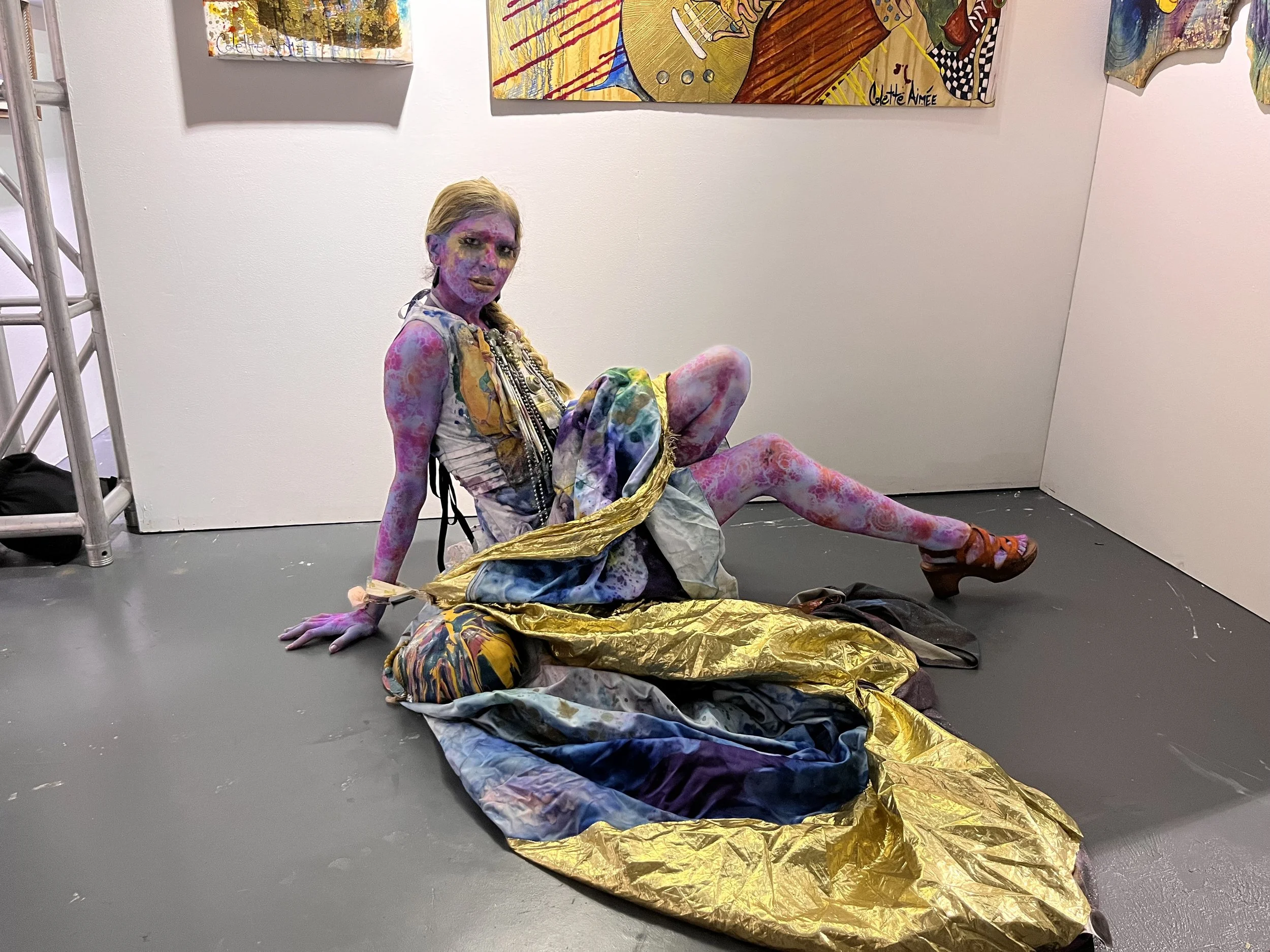  STAR EMILY wearing a full Upcycled fashion design created by Colette.  