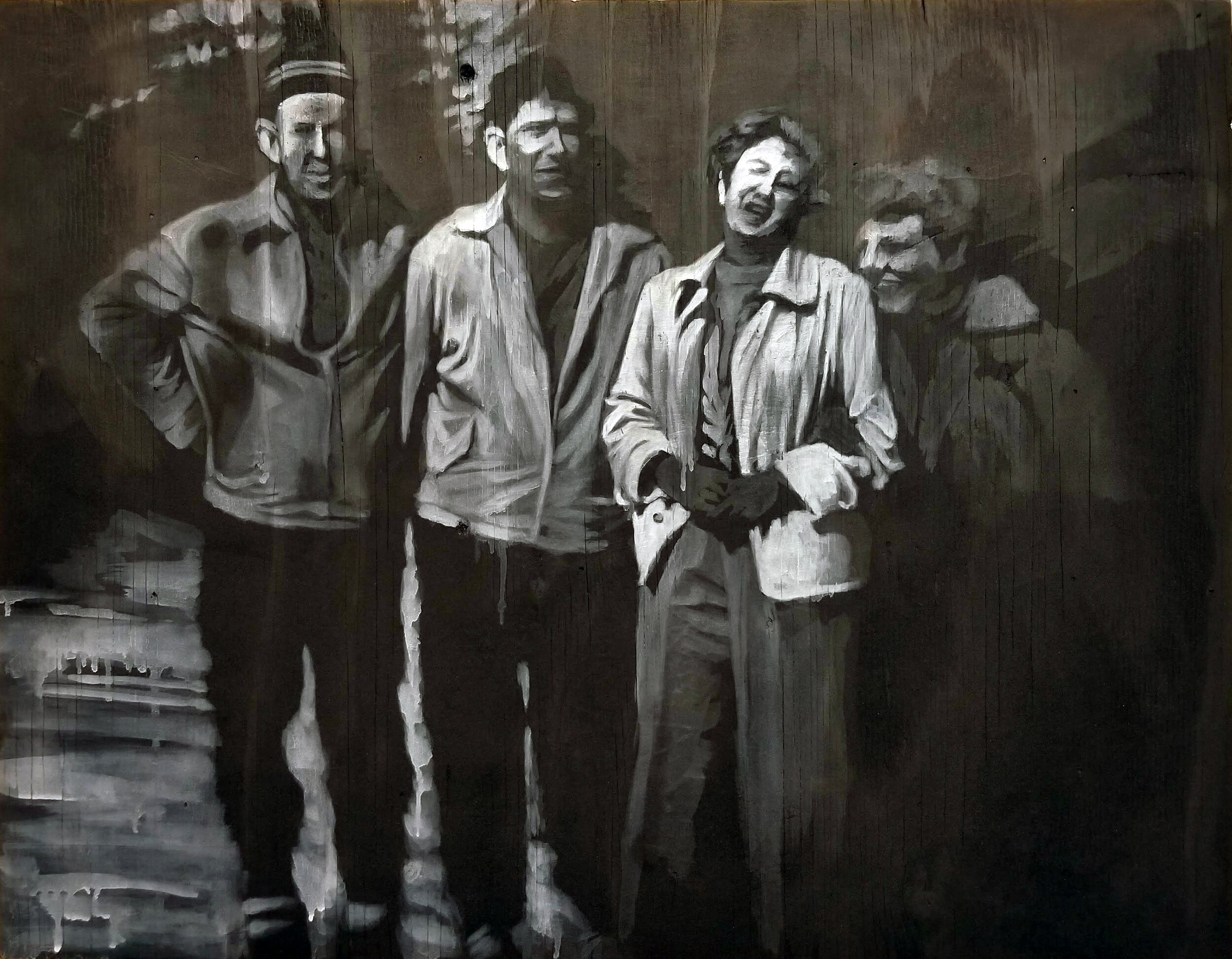 Pazderka - Friends - 26x20 - Ash, charcoal and oil on burned panel - $1500.jpg