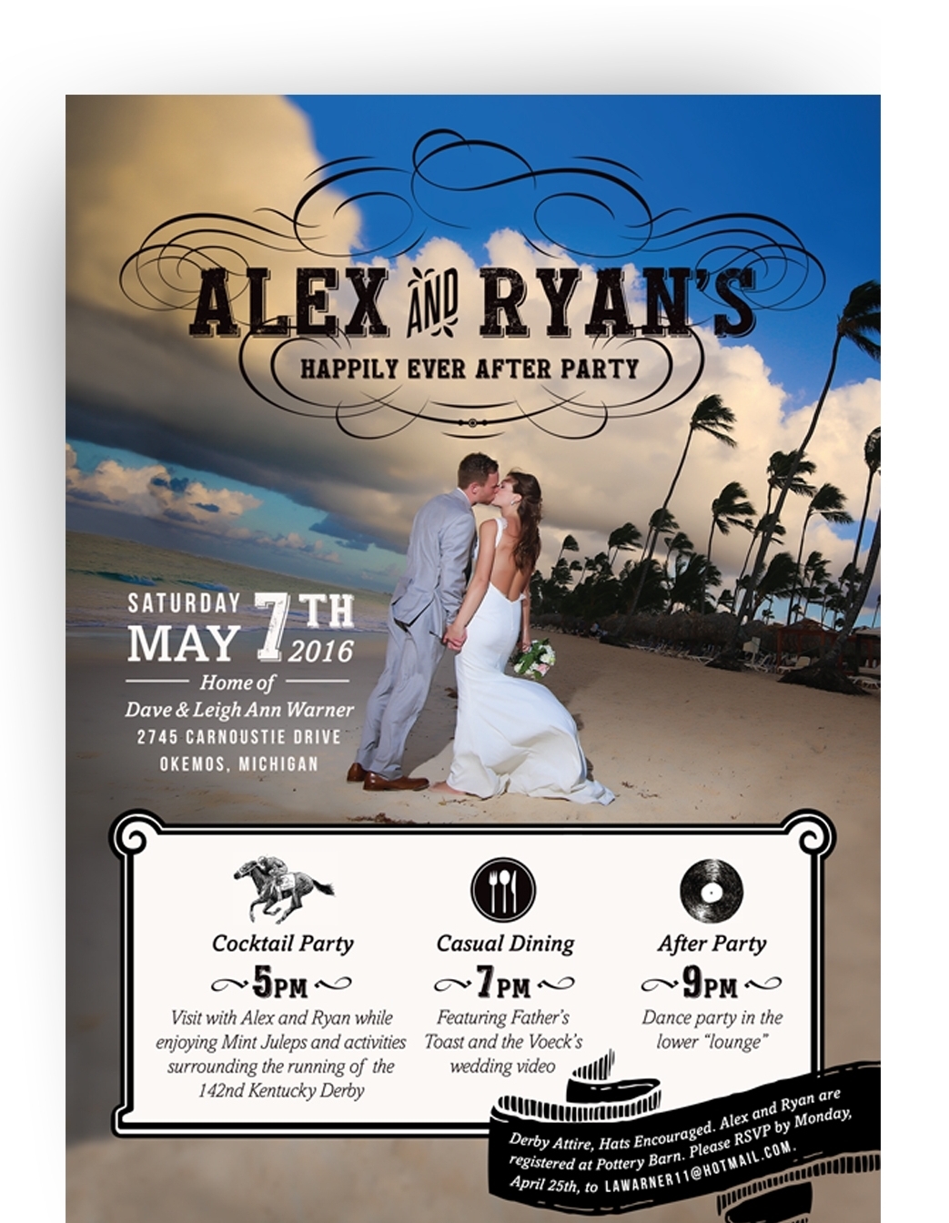 Happily ever after party invitation printed on double thick soft white paper.