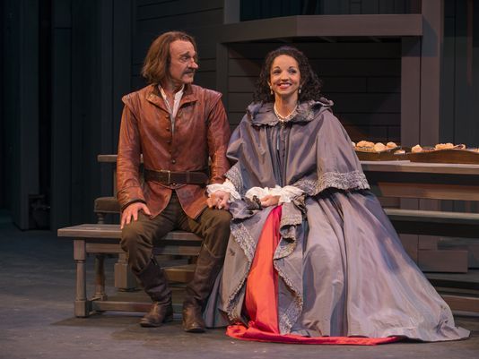 James Ridge as Cyrano and Laura Rook as Roxane in Cyrano de Bergerac at APT.