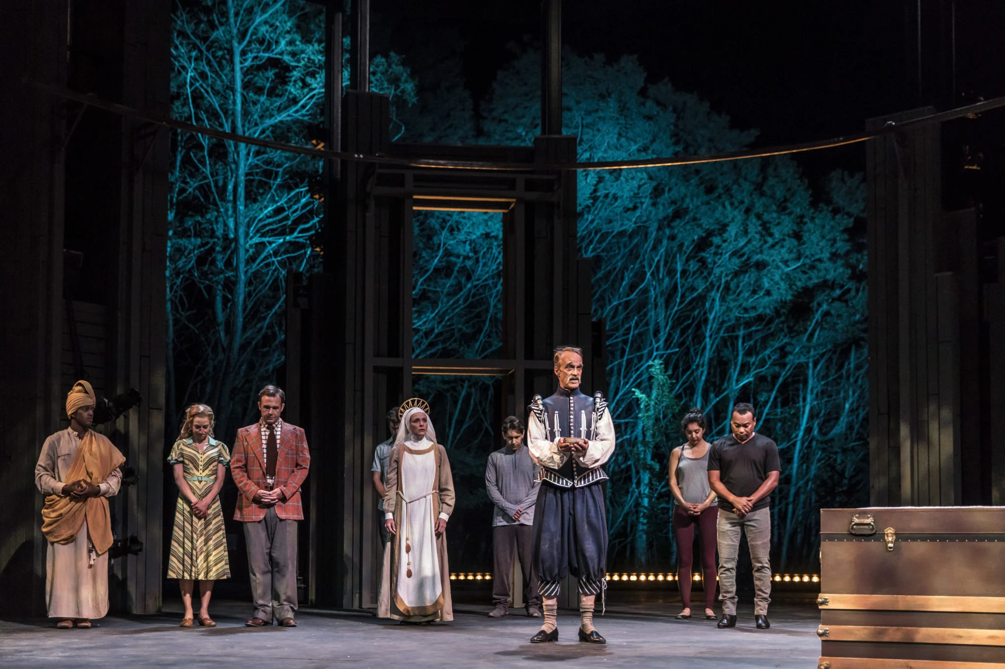The cast of Pericles , on stage at APT, 2017. 