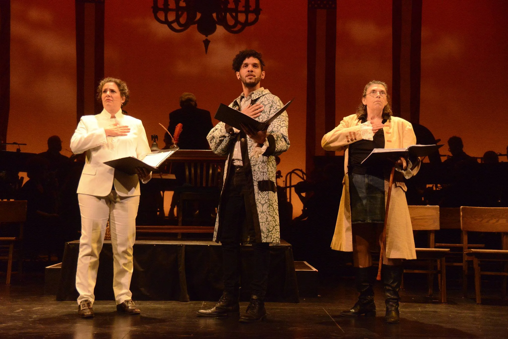 Clare Arena Haden , Maurice Goodwin and Amy L. Welk in Four Seasons Theatre's 1776. Photo by Mike Brown.