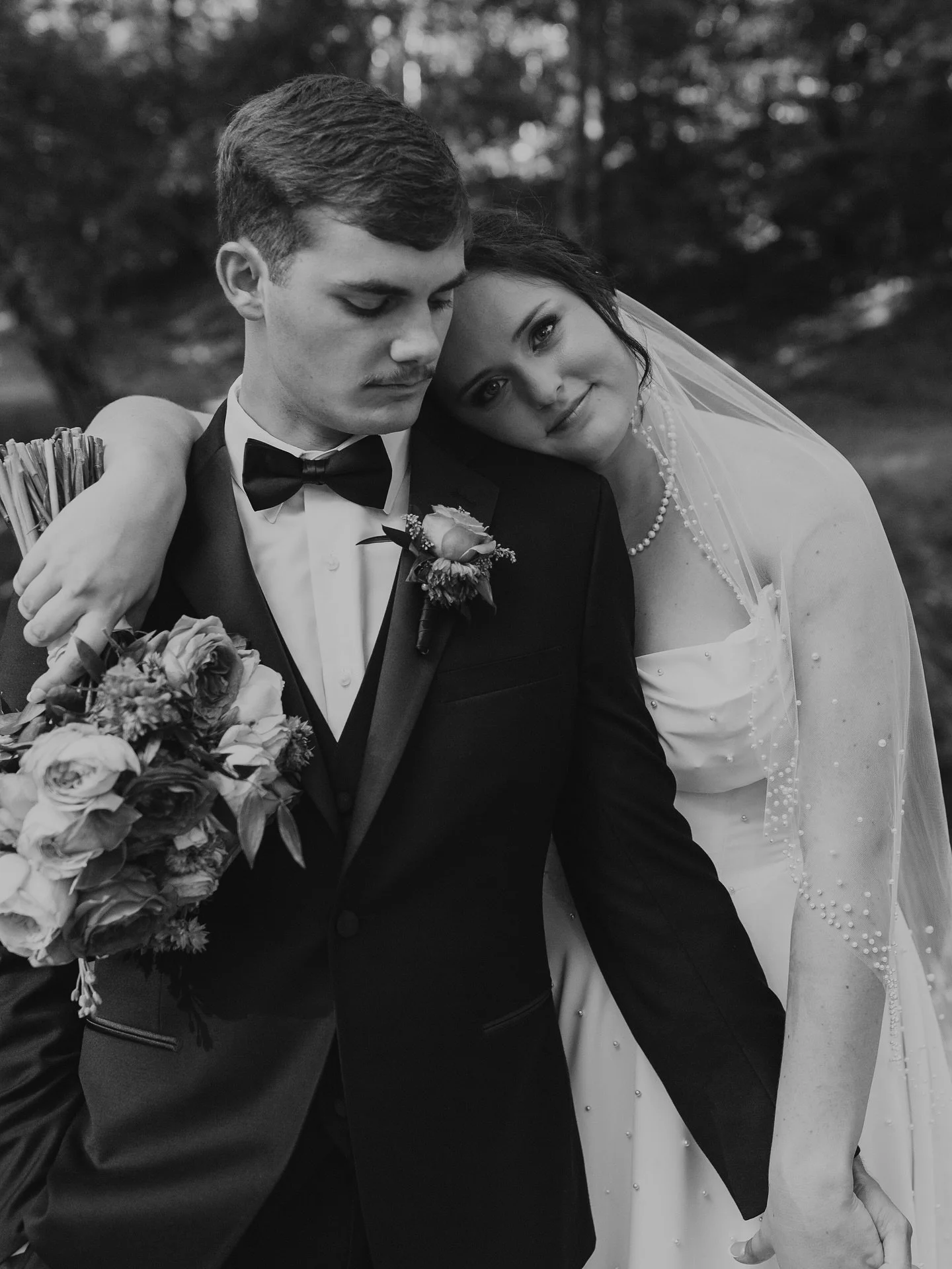 Mr. &amp; Mrs. Wease in black and white. 
High school sweethearts turned husband and wife on family land by the river. Dreamy.