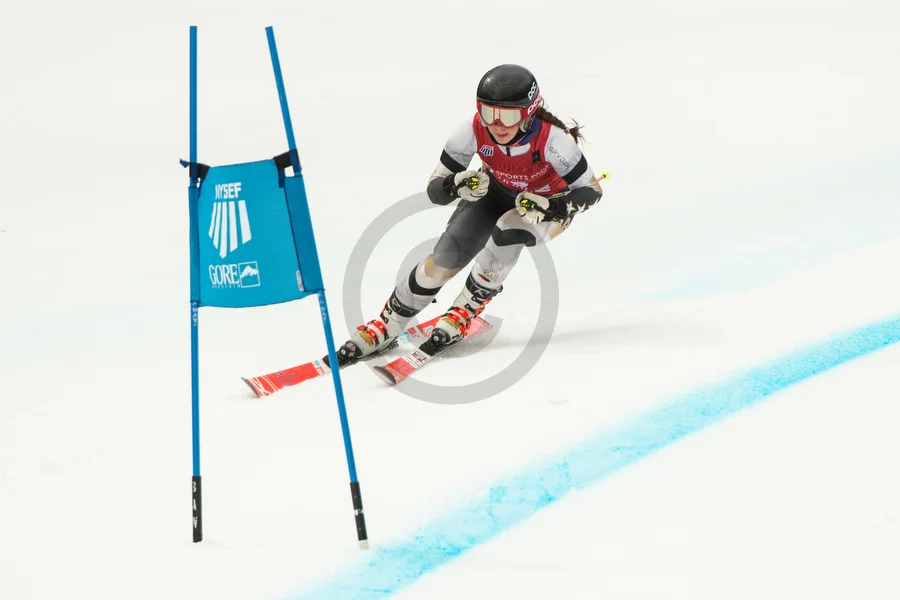  Racers of the U16 portion of Team USA take their second run down the slalom course at Gore Mountain during the last day of the 2019 U16 East Finals in North Creek, N.Y., on Monday, Mar. 18, 2019.  