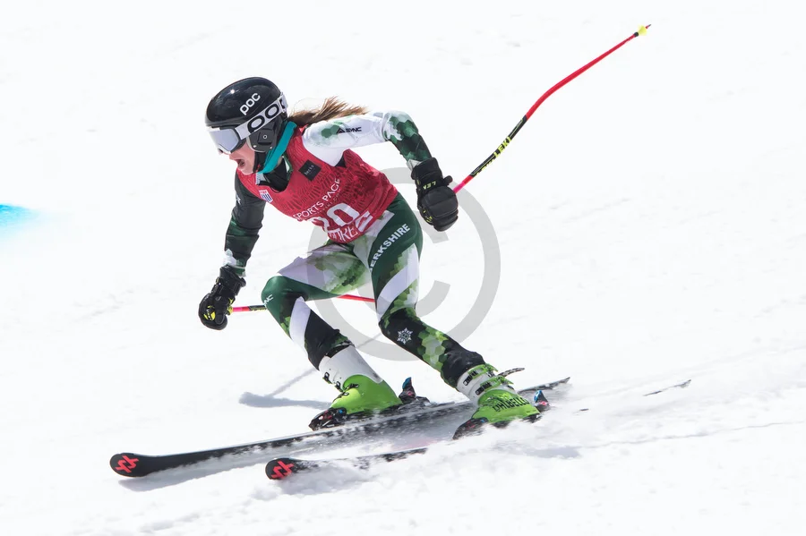  Racers of the U16 portion of Team USA take their second run down the slalom course at Gore Mountain during the last day of the 2019 U16 East Finals in North Creek, N.Y., on Monday, Mar. 18, 2019.  