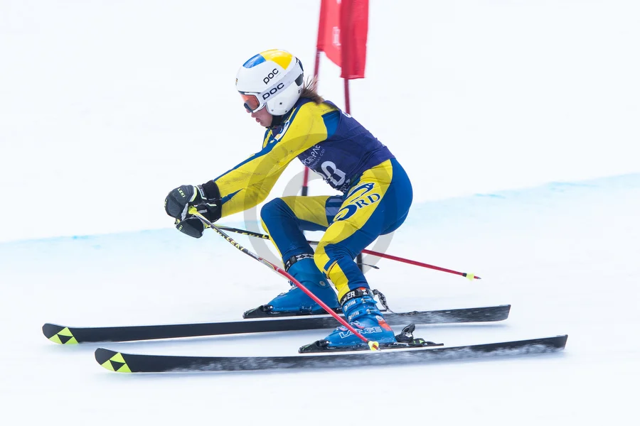  Racers of the U16 portion of Team USA take their second run down the slalom course at Gore Mountain during the last day of the 2019 U16 East Finals in North Creek, N.Y., on Monday, Mar. 18, 2019.  