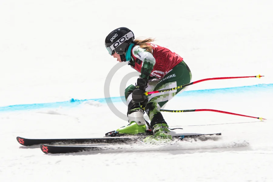  Racers of the U16 portion of Team USA take their second run down the slalom course at Gore Mountain during the last day of the 2019 U16 East Finals in North Creek, N.Y., on Monday, Mar. 18, 2019.  