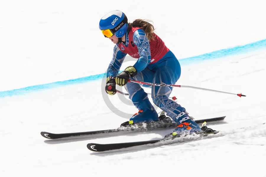  Racers of the U16 portion of Team USA take their second run down the slalom course at Gore Mountain during the last day of the 2019 U16 East Finals in North Creek, N.Y., on Monday, Mar. 18, 2019.  