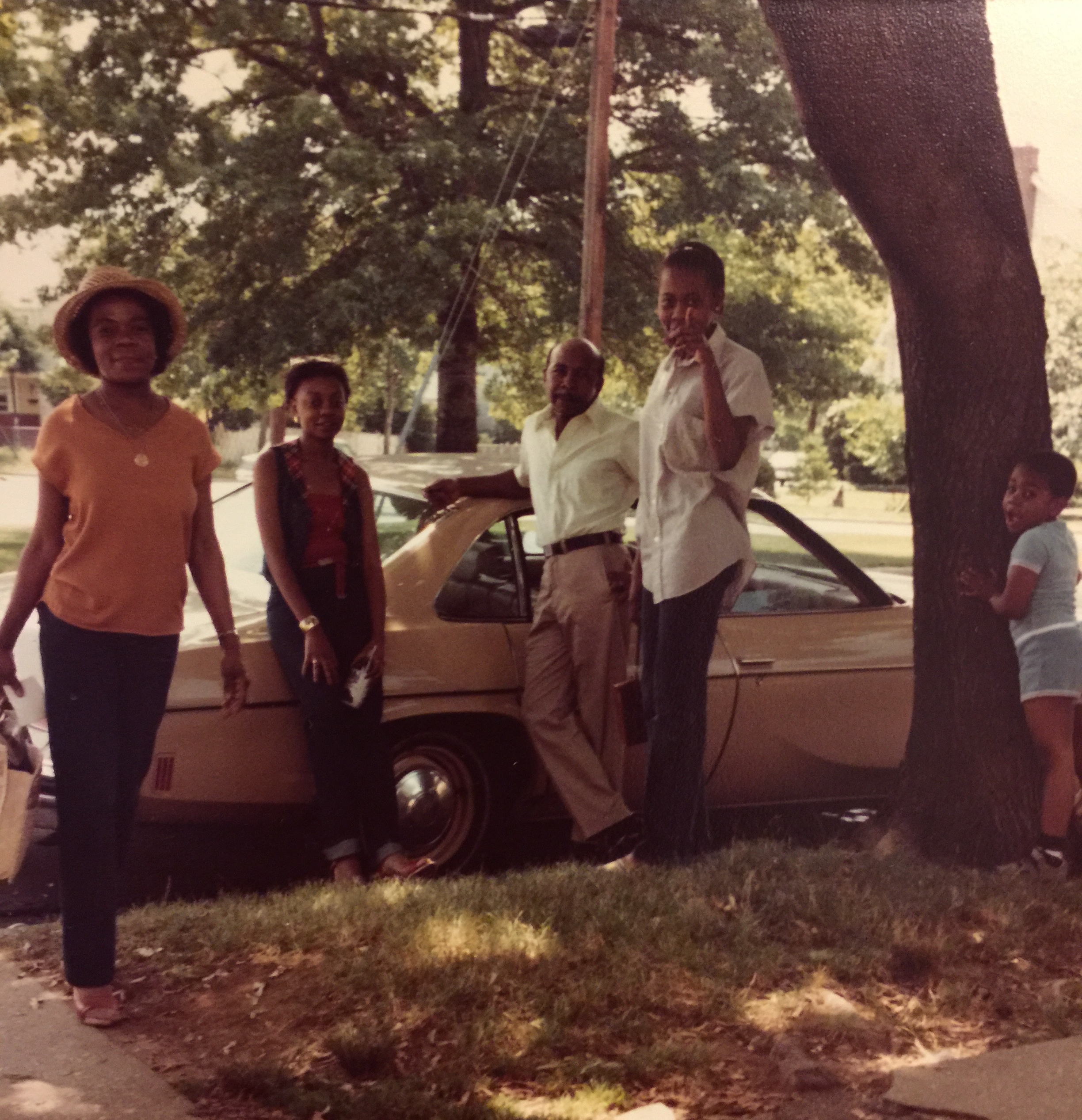 Victoria's family in Brooklyn in probably the late 1970s. Her mom (pointing at the camera), her grandparents, her aunt, and her uncle.