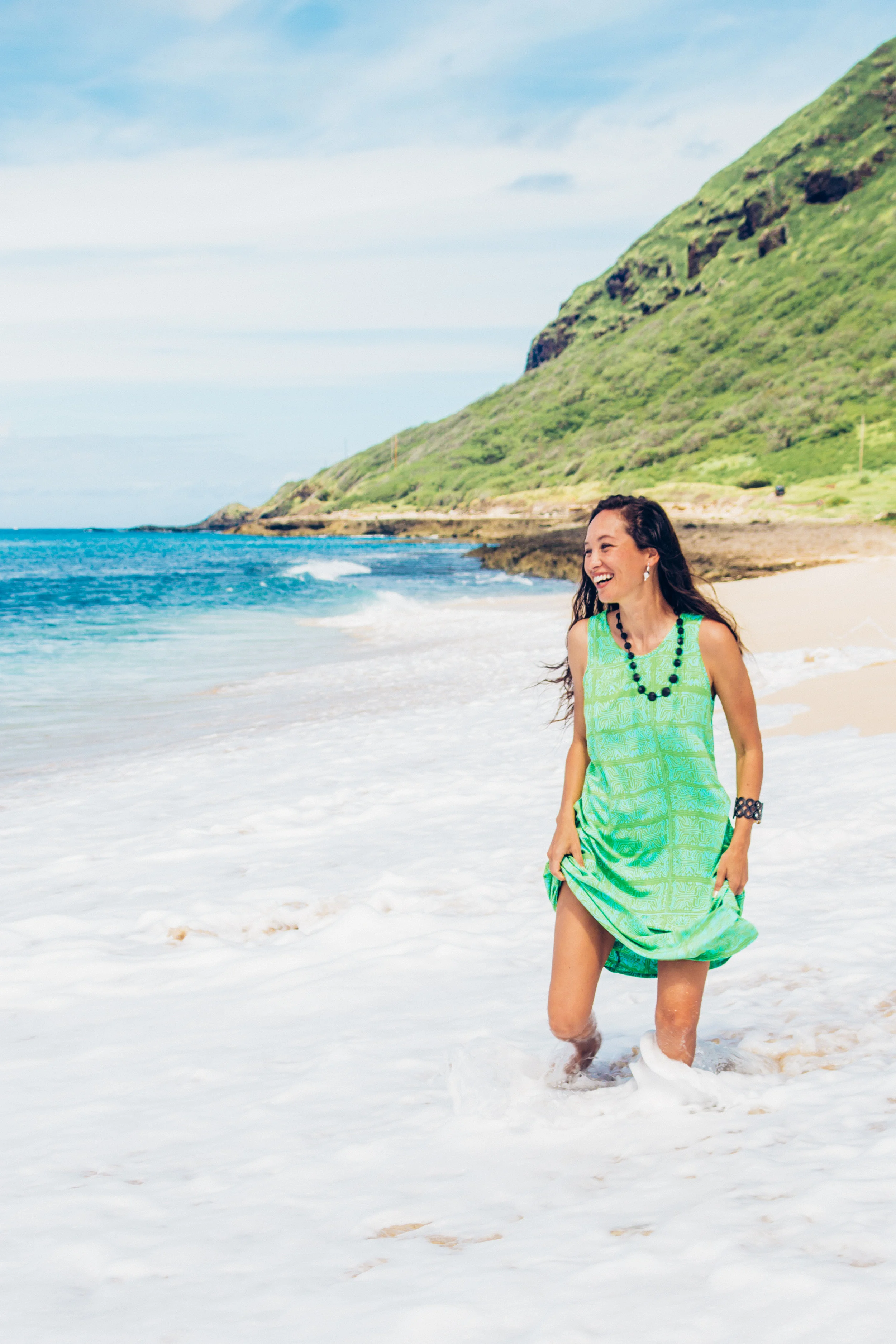 Out popular Lotus dress is a dream in the lightweight, natural fiber rayon. This tank dress has nice wide shoulders and features two deep, side seamed pockets. The upper chest area runs narrow and if you are busty, we recommended you go up one size. Rayon $136, bamboo cotton $169.00