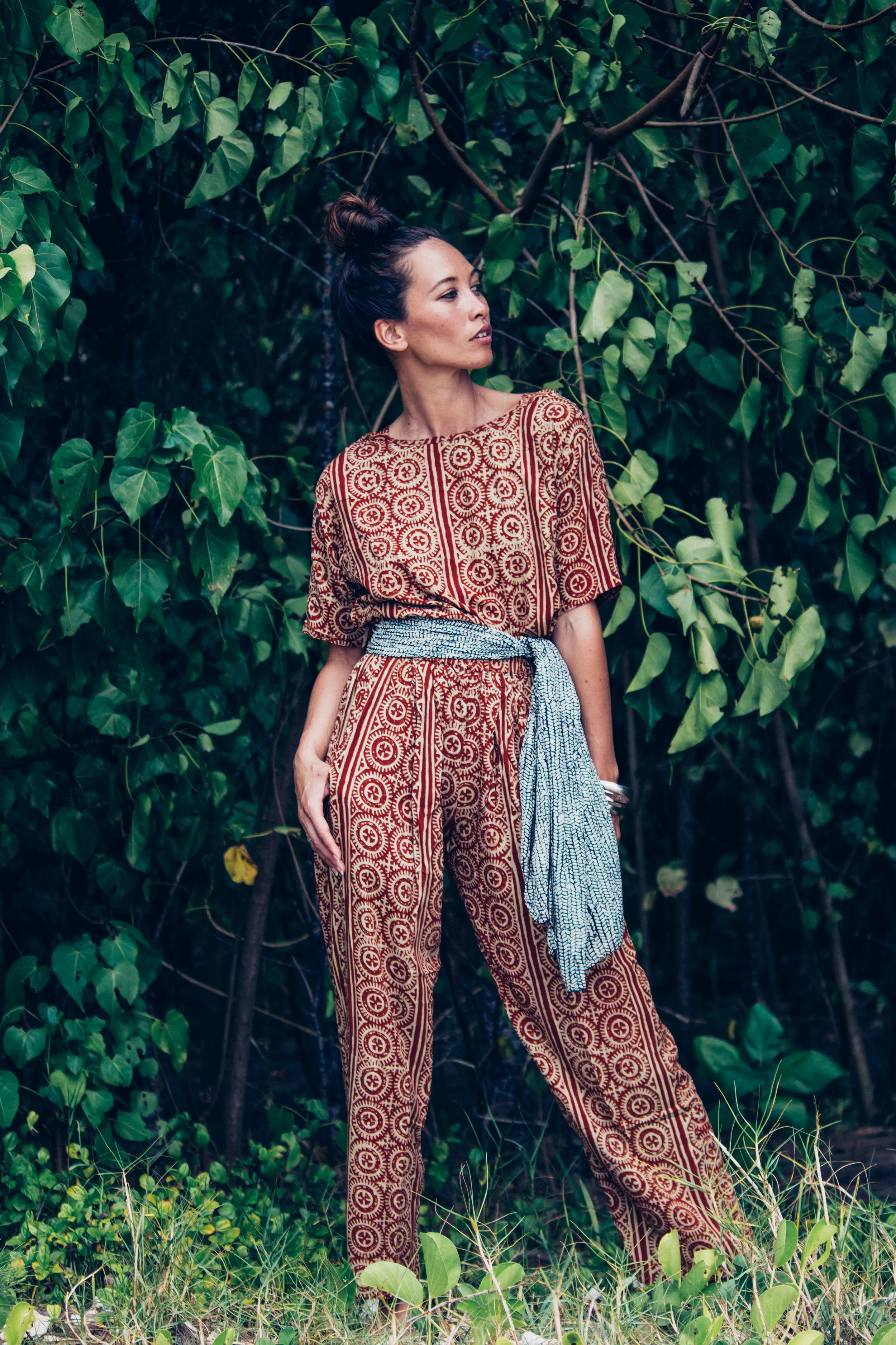 Our Pant Set comes with both top and bottom. An elasticized waistband and pockets make this set both comfortable and versatile. 100% rayon. $162.00.