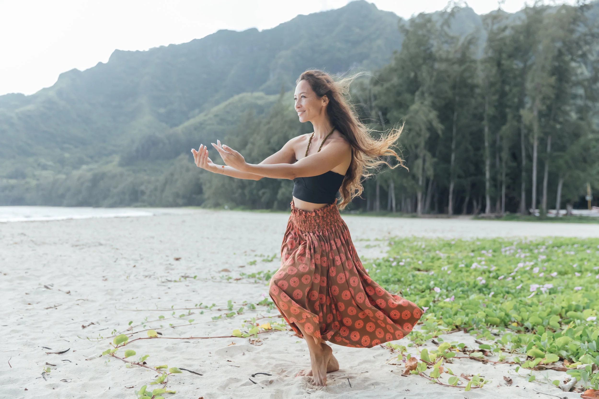 The lightweight rayon Hula Skirt features an elasticated waist with lots of fabric for fun breezy movement. This skirt is popular with hula halaus and can be special ordered for larger quantities. $134.00