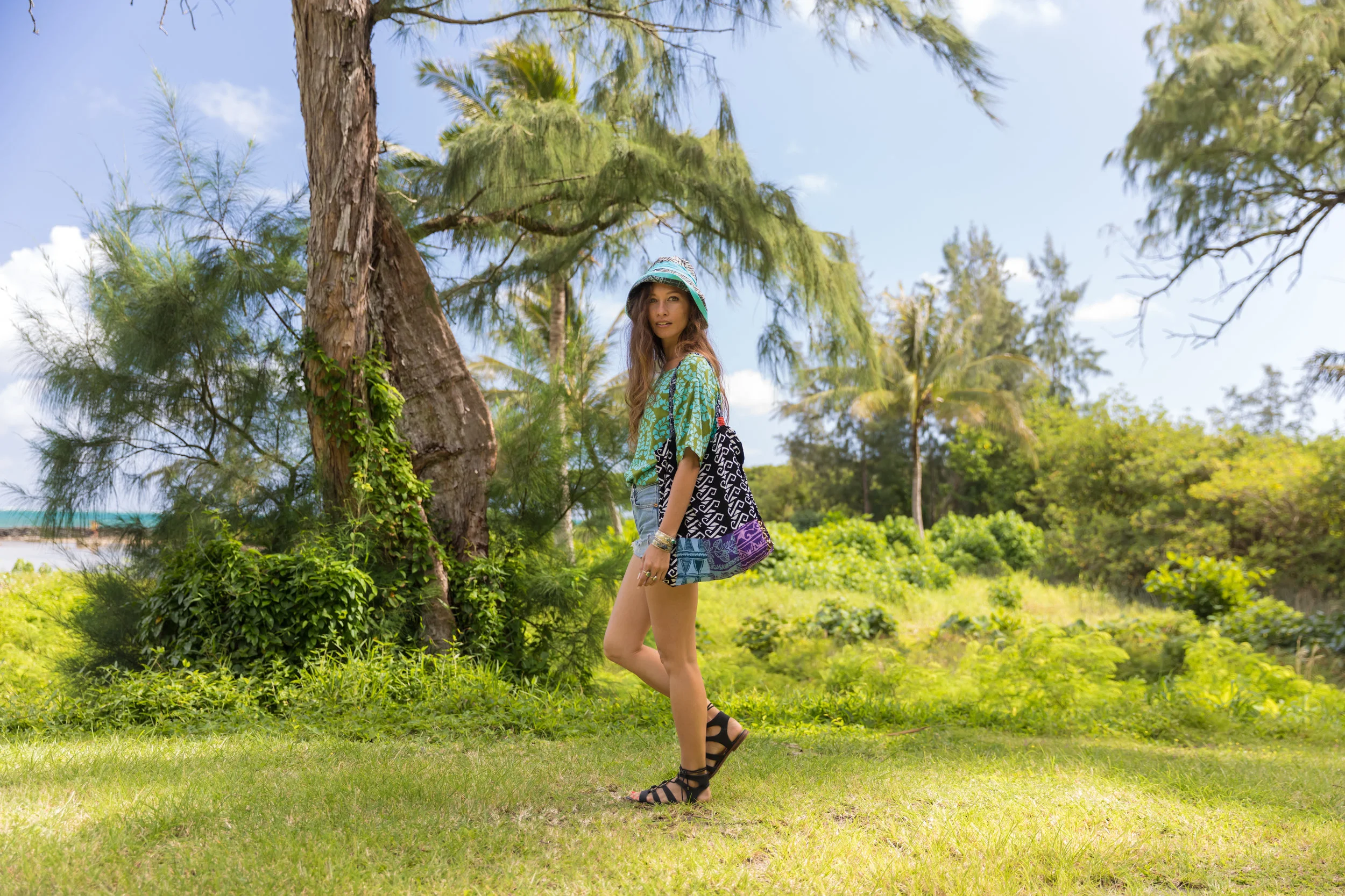 Our Pant Set comes with both TOP and bottom. Photographed here is the top. An elasticized waistband and pockets make this set both comfortable and versatile. 100% rayon. $162.00.