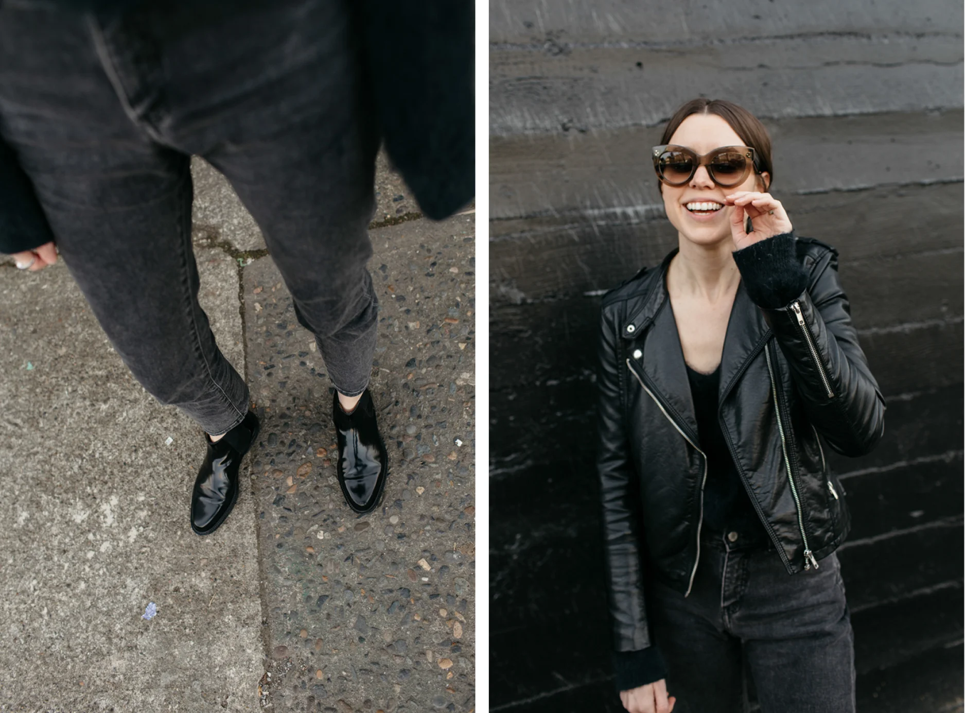 sunglasses from céline, jacket from h&m, sweater thrifted from house of vintage, jeans from need supply by cheap monday, boots by creatures of comfort. 