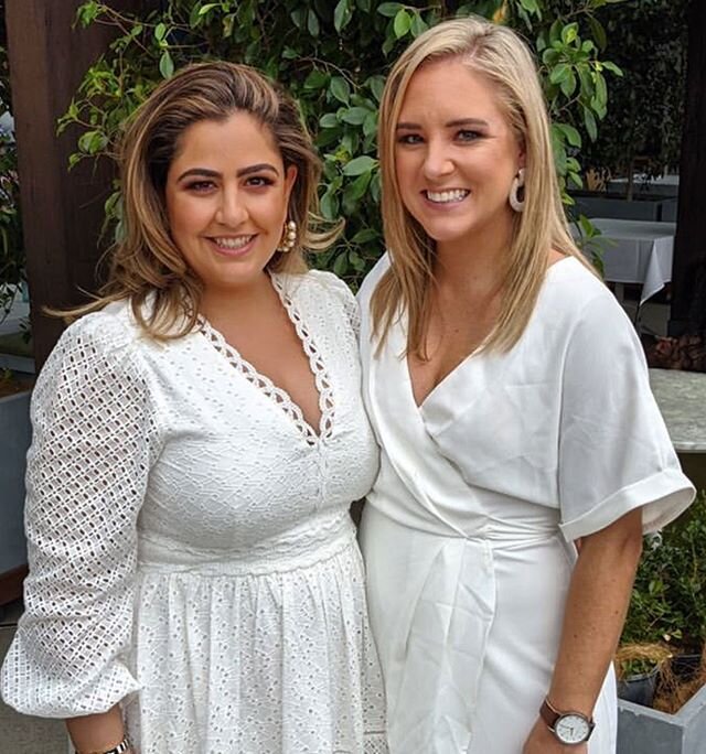 GLAM GIRLS 💓💓 Mona &amp; Amanda ready to celebrate Darius&rsquo; Christening 😍 #marissarancanmua #makeupbymarissa #christening #babyboy #newmum #friends #godmother #party #celebrate #white #glamgirls #sunday #brunettebalayage #blondehair #nars #ma