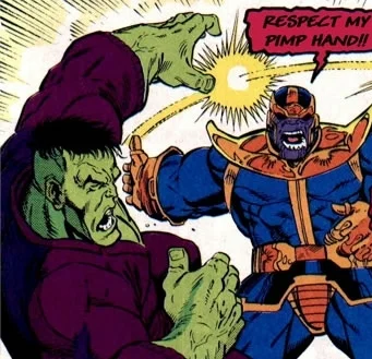  Thanos besting the Hulk