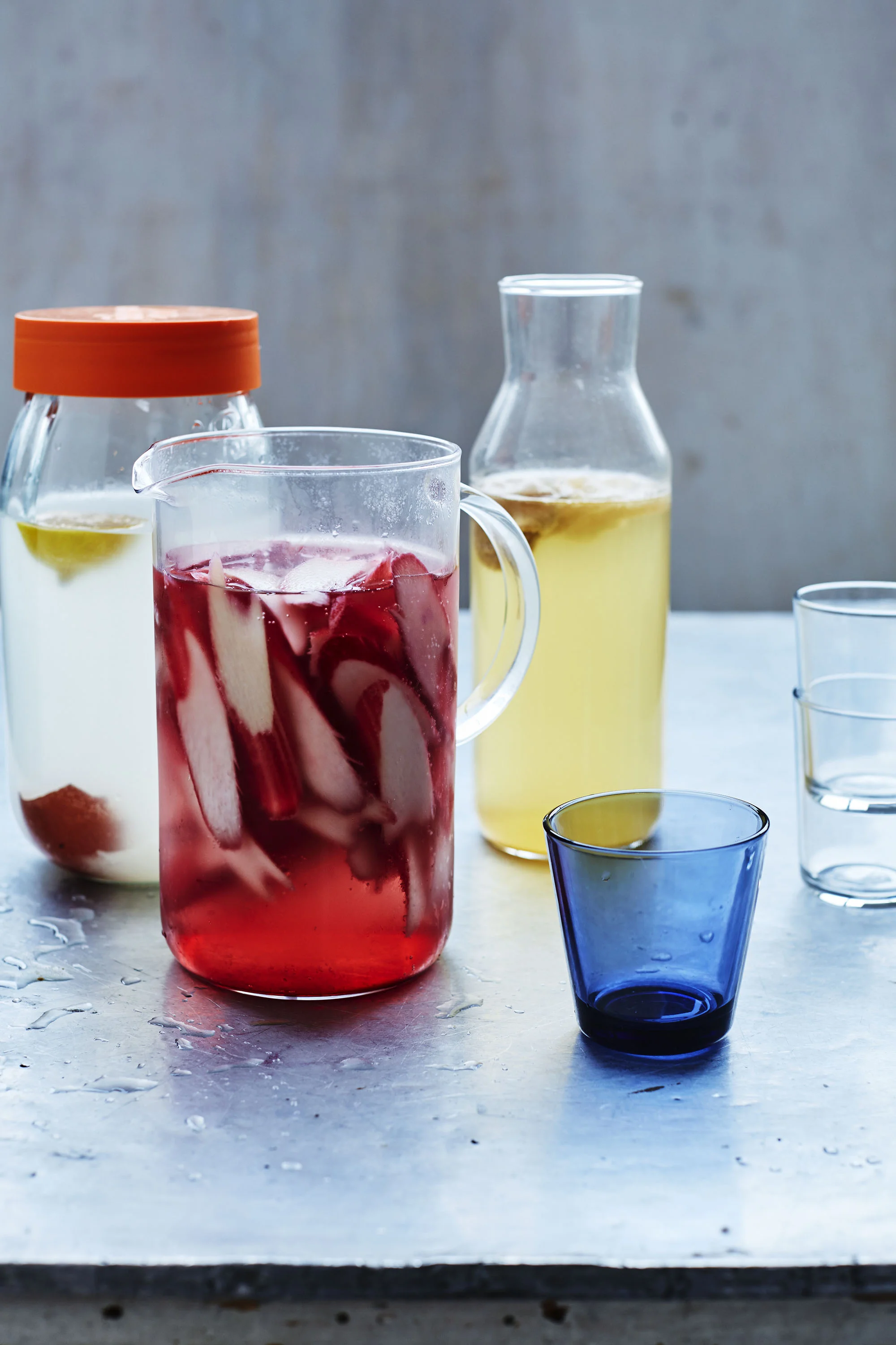 water kefir A delicious probiotic alternative to fizzy drinks, water kefir can be flavoured with all sorts of things. Here I've combined rhubarb and rose and also fresh ginger and date syrup. Photo © Laura Edwards
