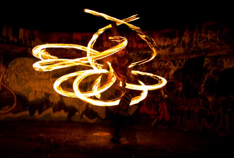 Long-exposure of firespinning at Fort Ballance