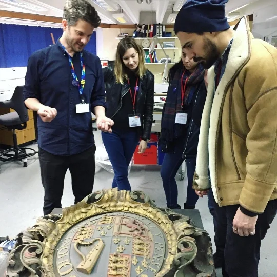 Andy explains the preservation process of this ornate 18th century wooden sign.