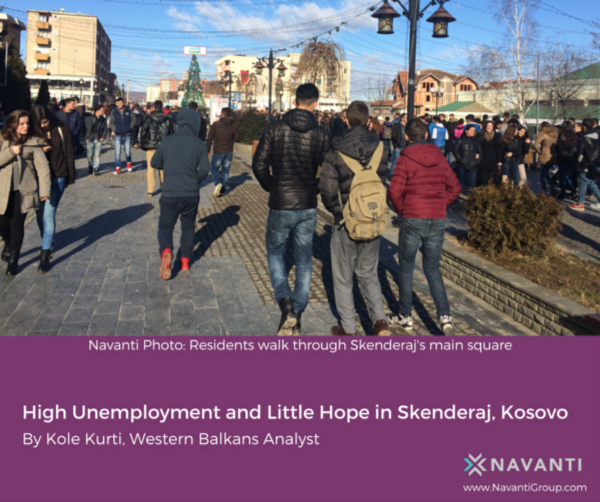 Residents Walk through Skenderaj's Main Square