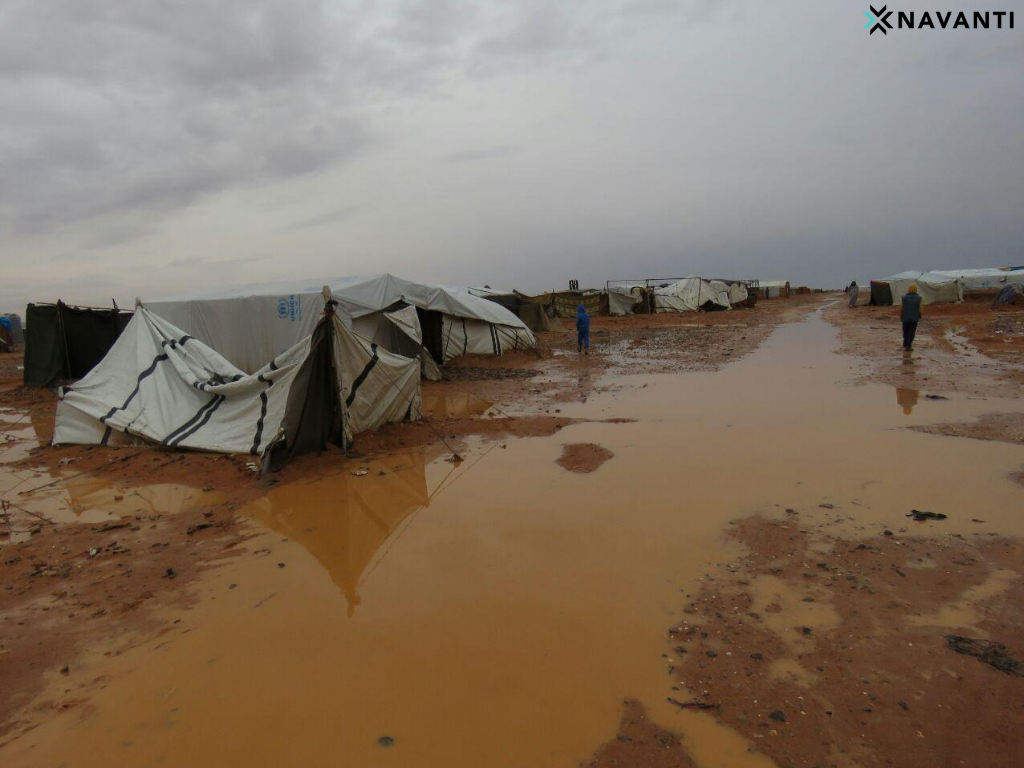Dirt paths between tents turn into shallow streams when it rains. Source: Navanti