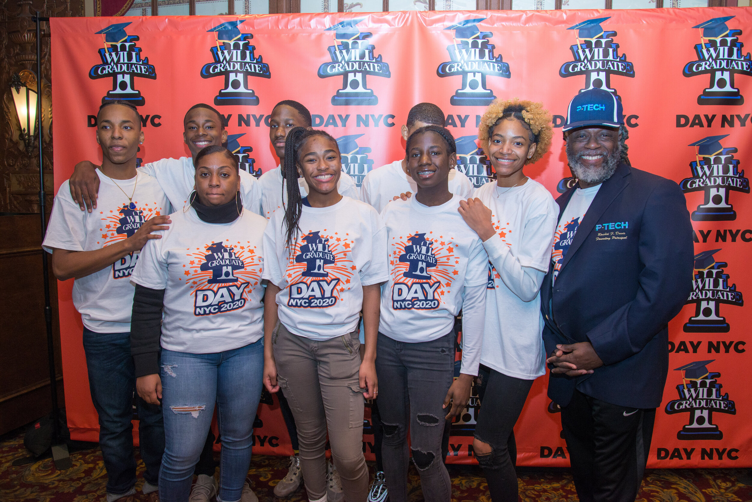 Principal Rashid Davis and P-Tech High School students on the red carpet prior to receiving the I Inspire Award