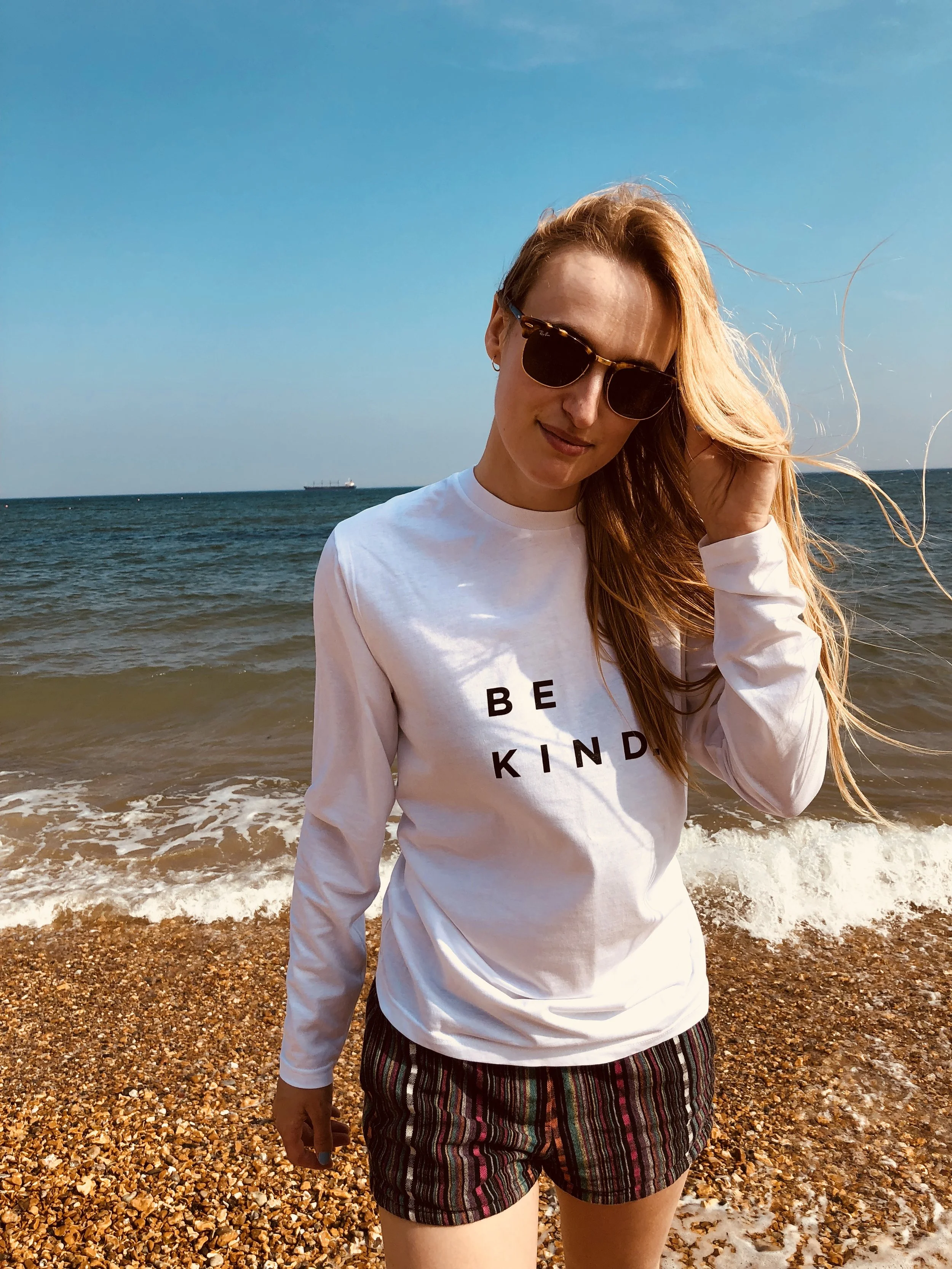 White Be Kind Unisex Earthpositive Long Sleeved Tee