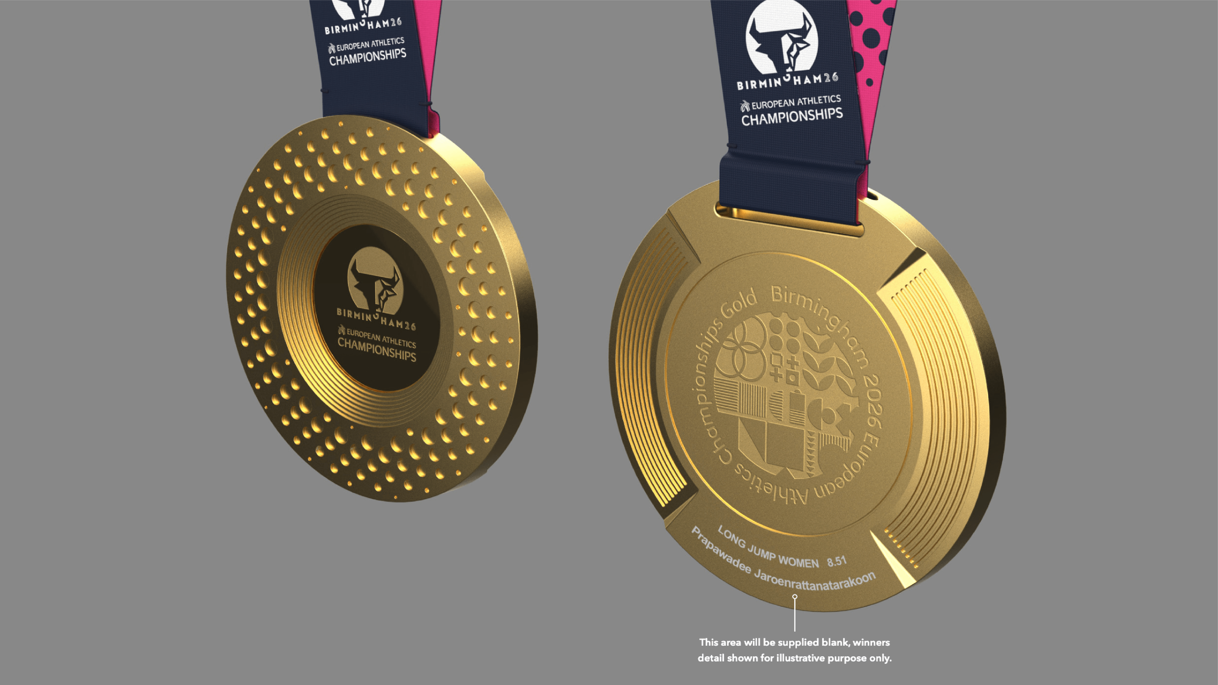 Front and back of medal with optional engraving area and interactive film