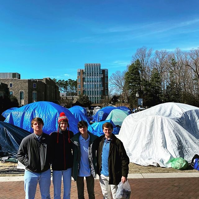 Exploring K&rsquo;ville and visiting our tour guide in the tent that she has lived in since January 12 in order to secure a ticket for the Duke/UNC game on March 7. #dedicatedfans #collegeboundbirmingham