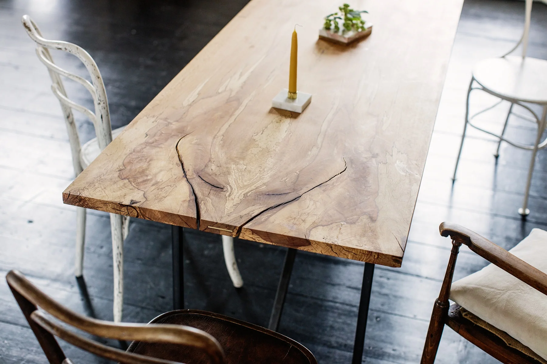 Narrow wooden dining table
