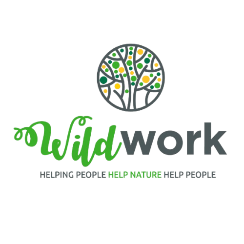 Logo for Wildwork featuring a stylized tree with green and yellow circles and leaves, with the text "Wildwork" and the tagline "Helping People Help Nature Help People".